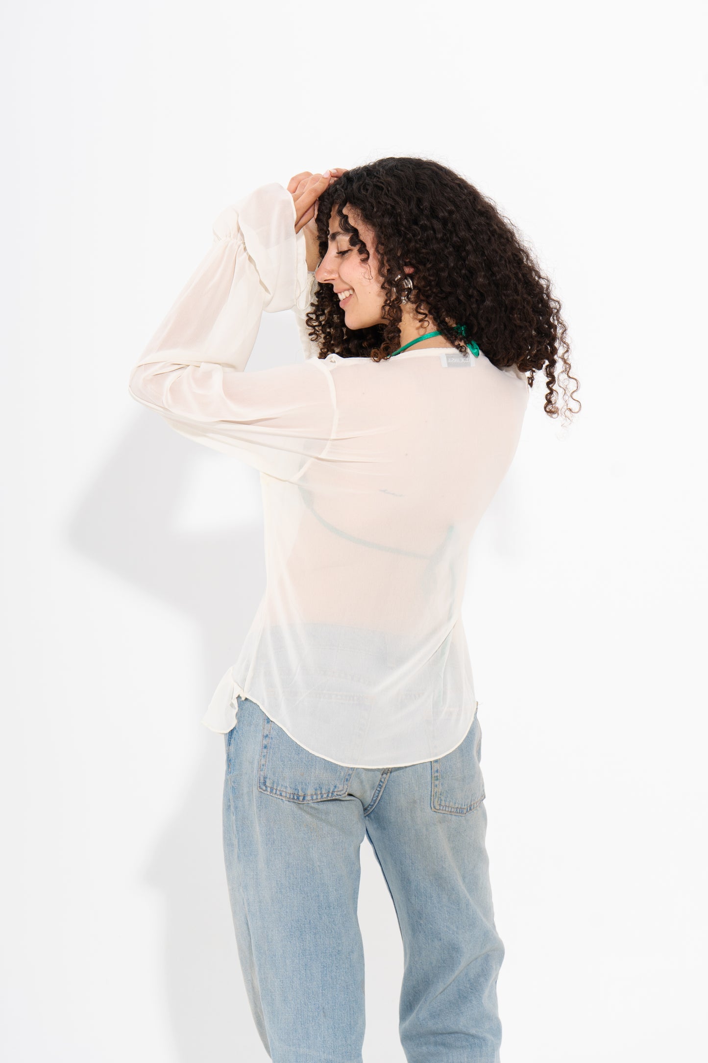 Ruffle Tie-Front Top - Off White