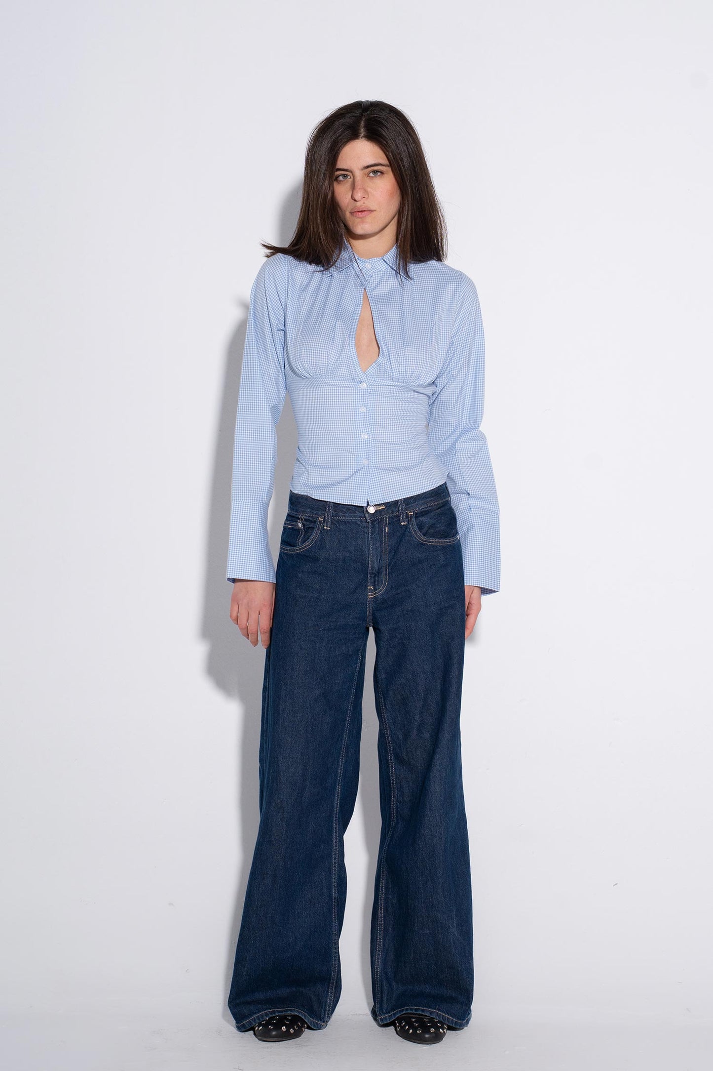 Micro-Check Button Shirt - Light Blue