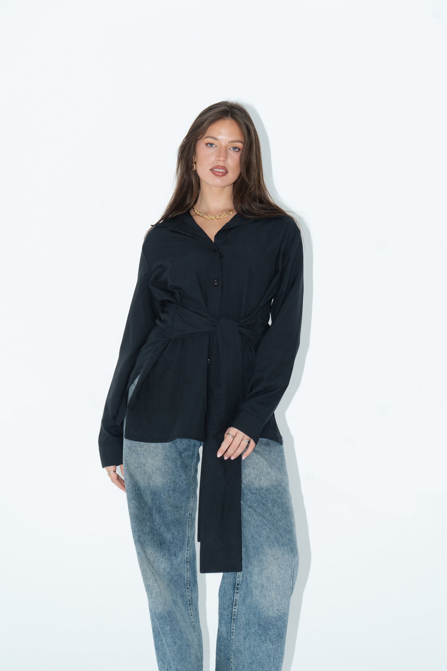 Shirt With Belt - Black