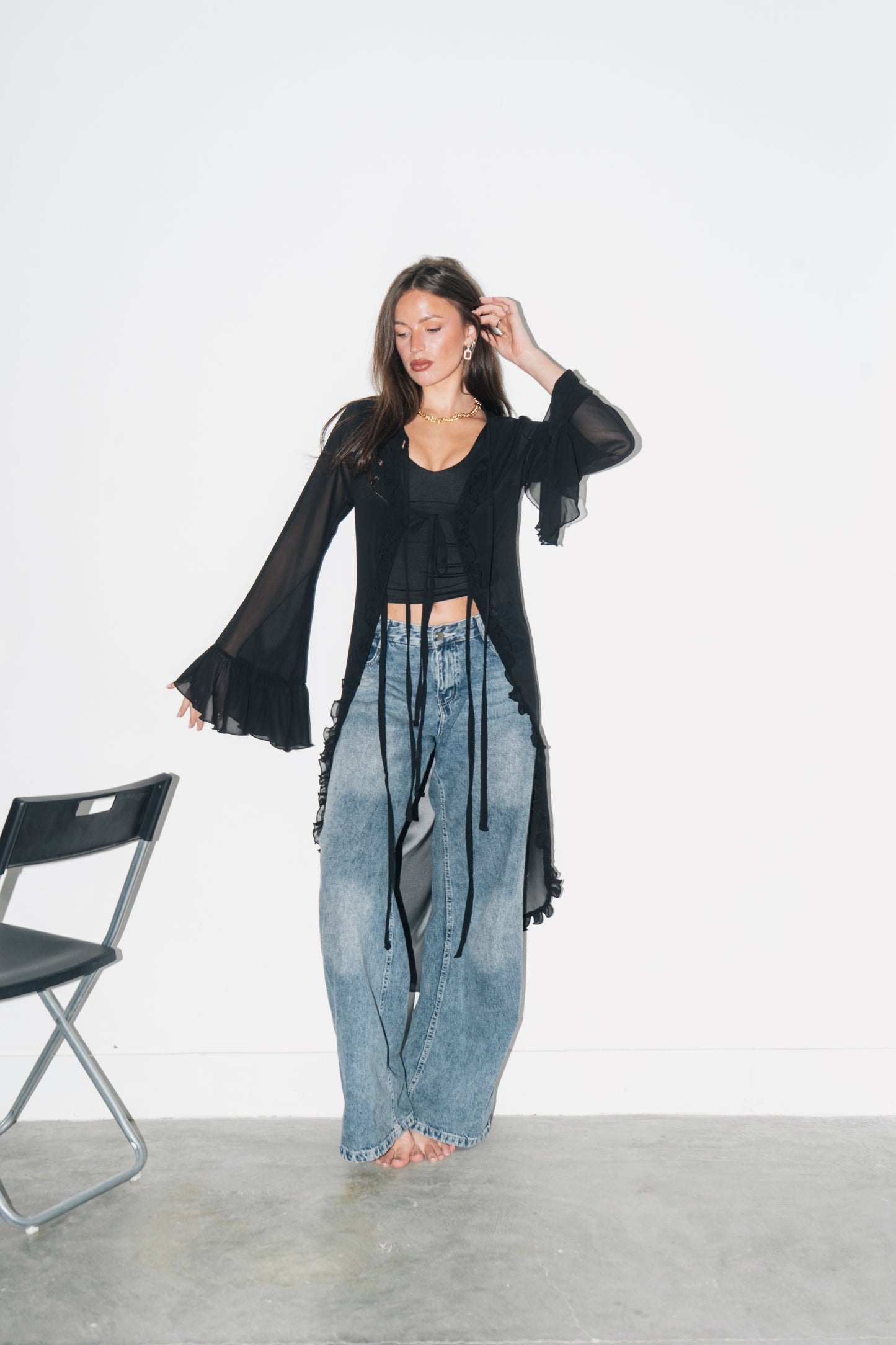 Wavelet Wrap Cardigan -Black