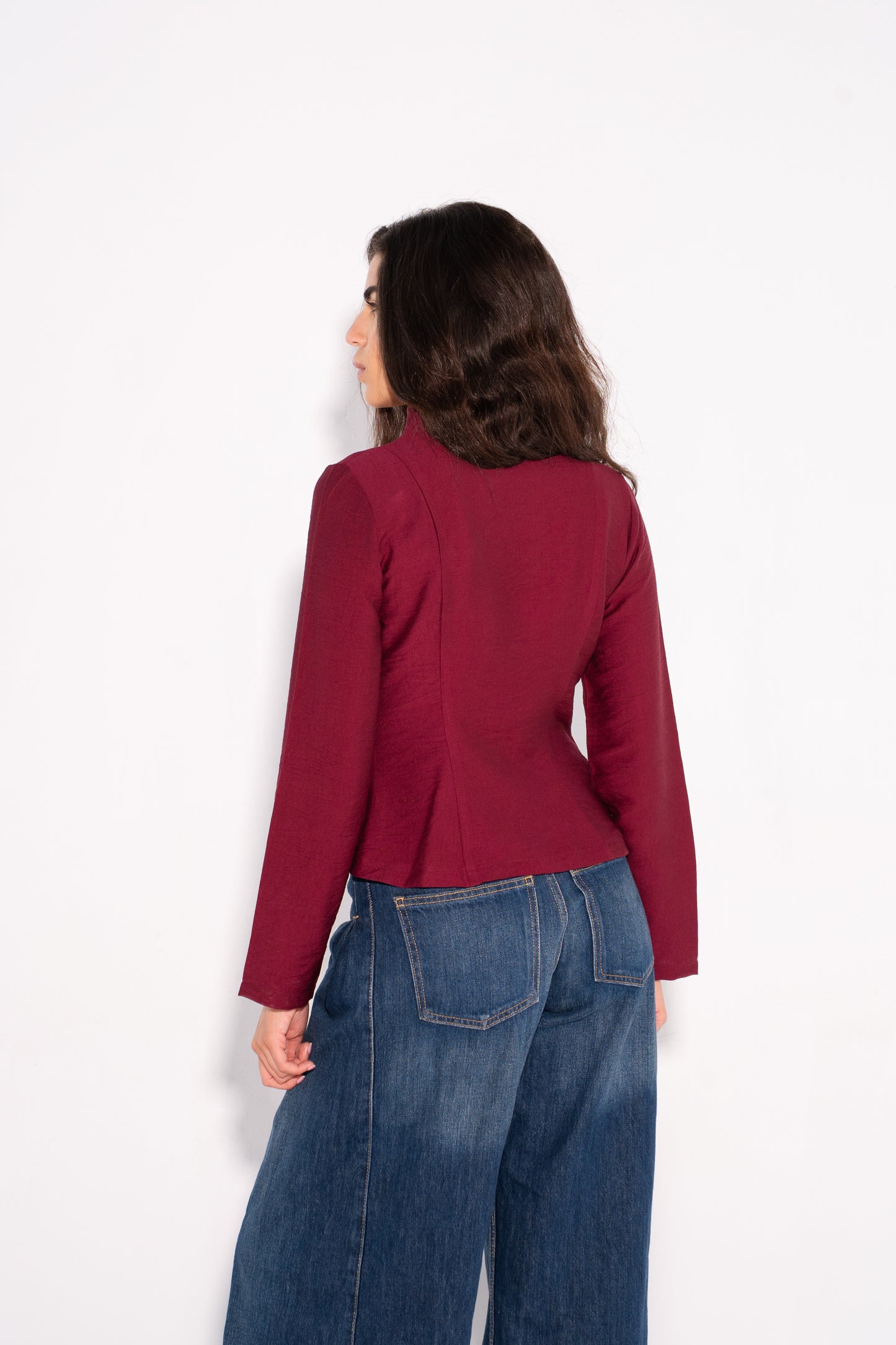 Double Breasted Long Sleeves Vest - Burgundy