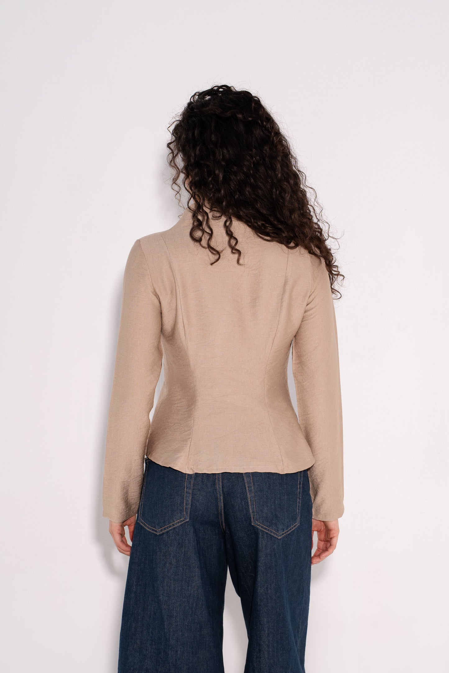 Double Breasted Long Sleeves Vest - Beige