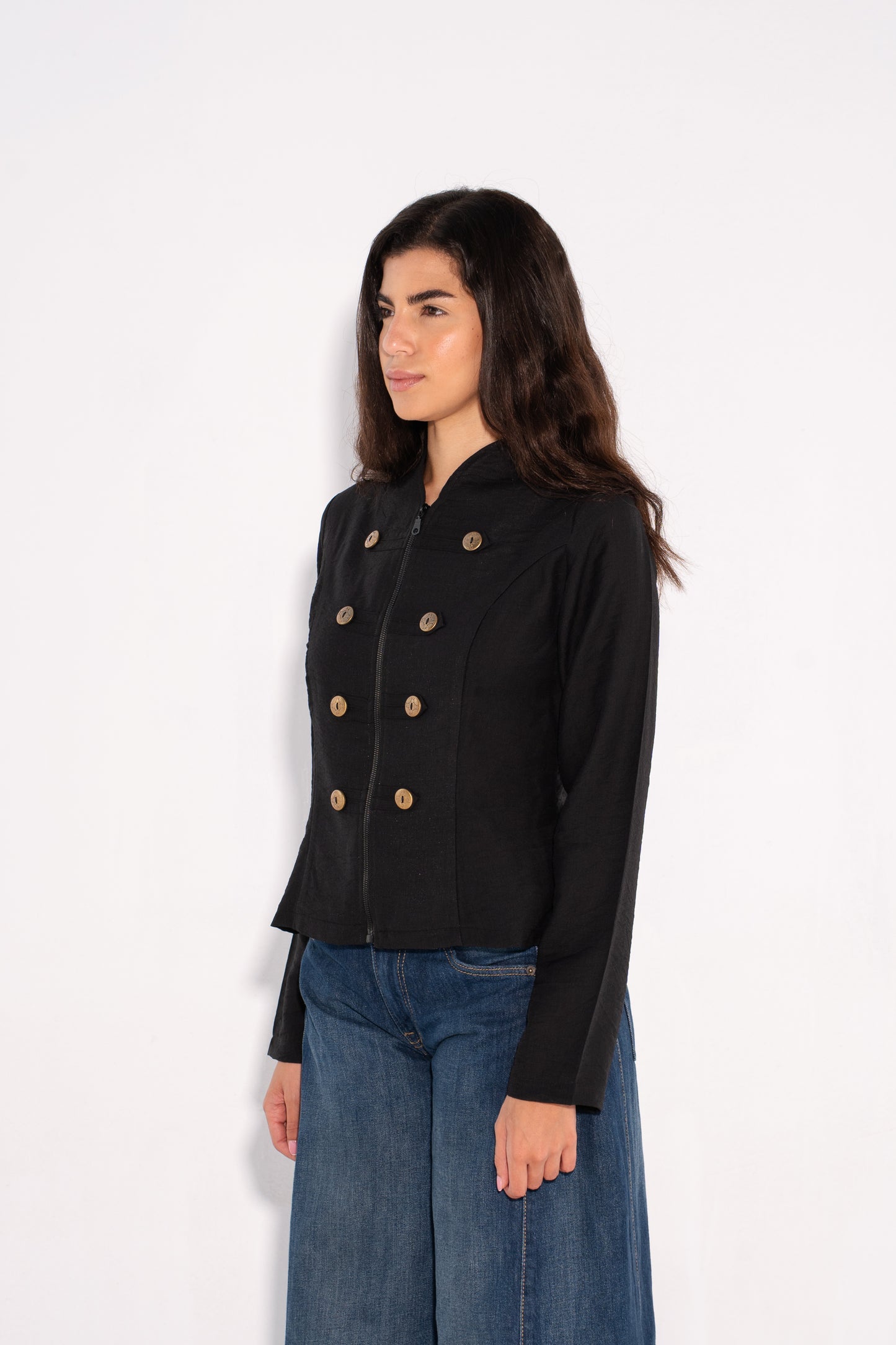 Double Breasted Long Sleeves Vest - Black