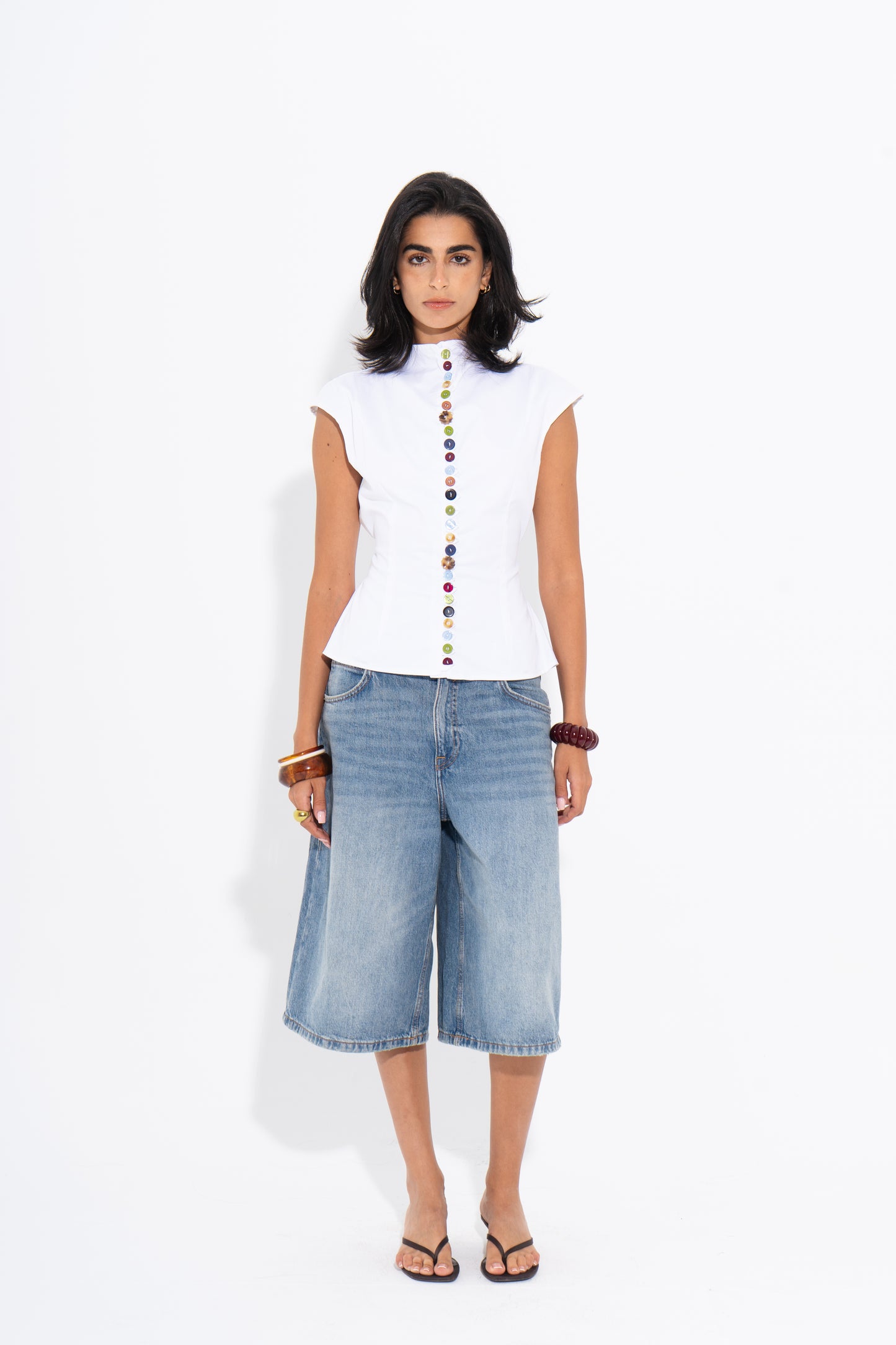 Colorful Buttons Shirt - White