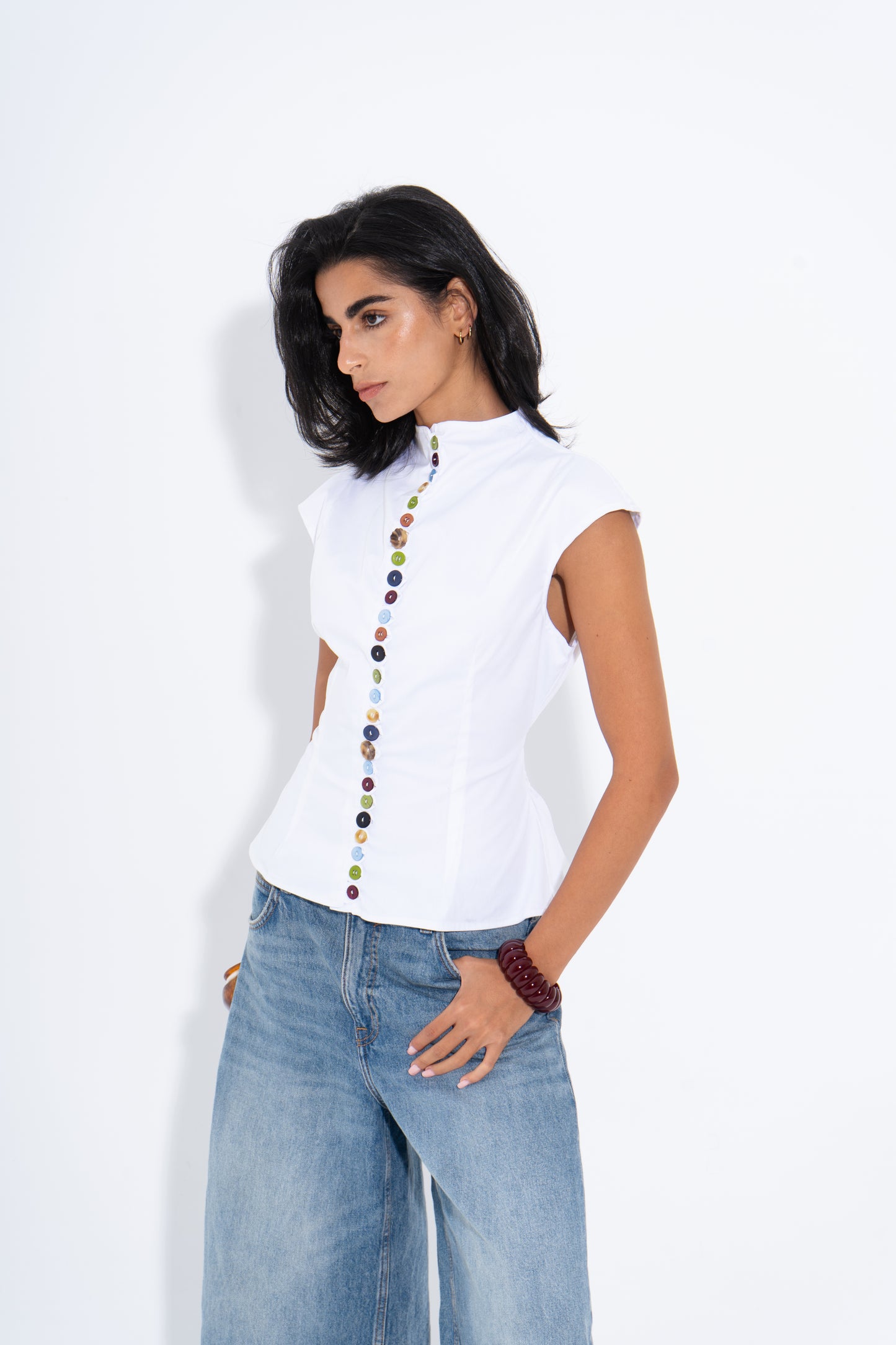 Colorful Buttons Shirt - White