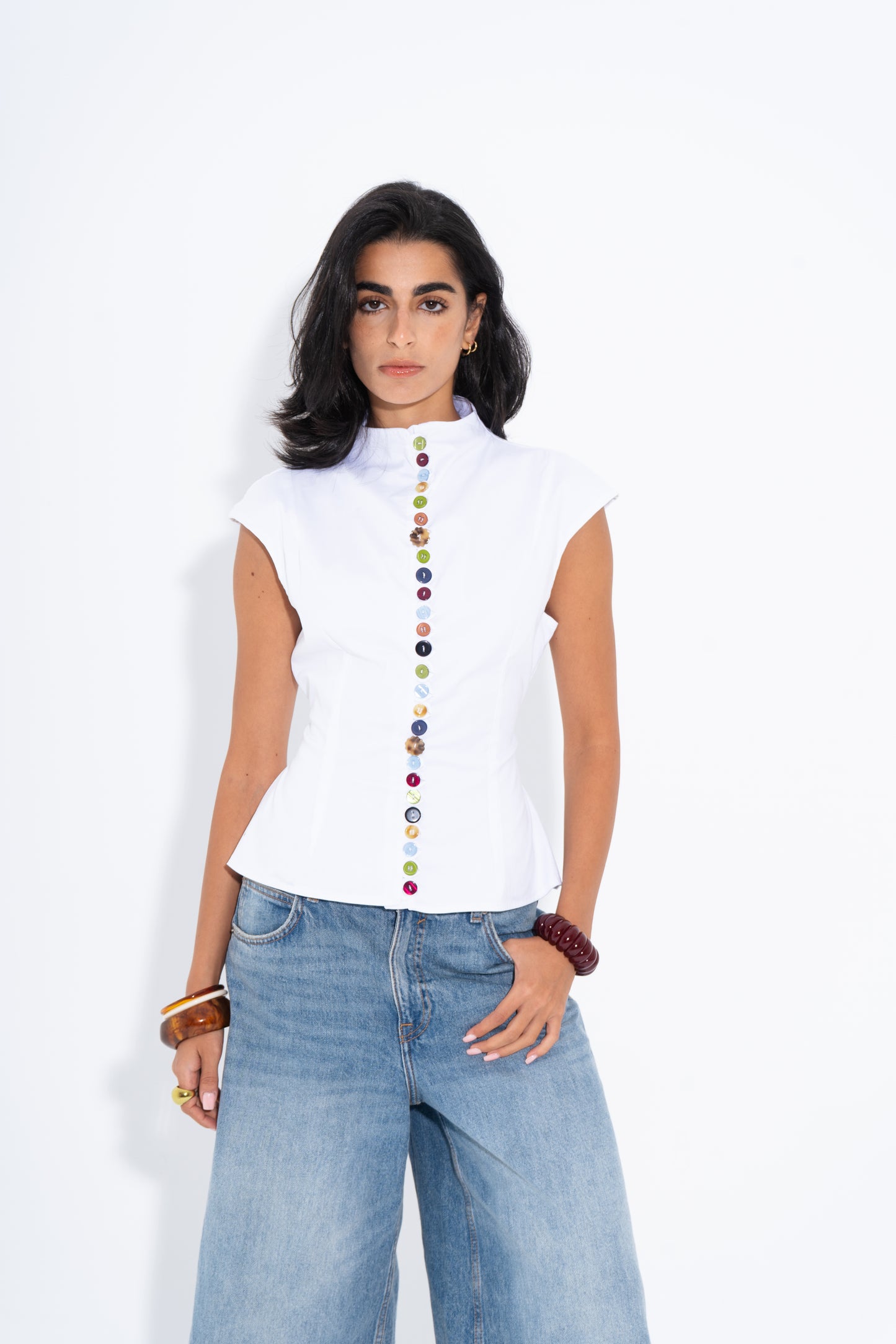 Colorful Buttons Shirt - White