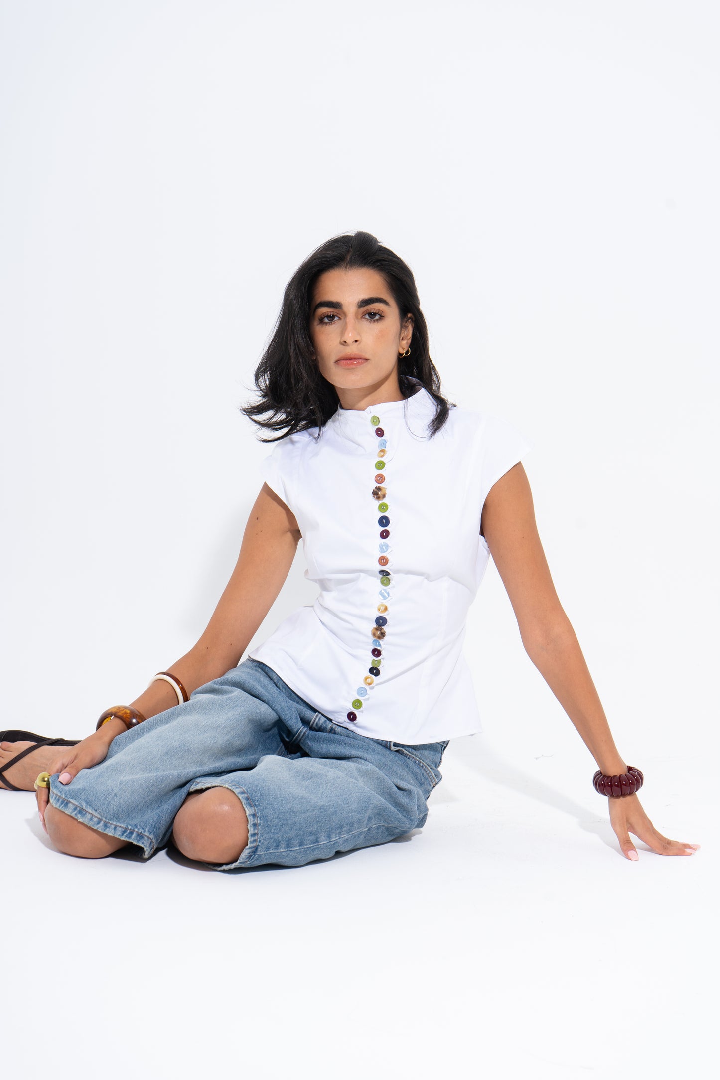 Colorful Buttons Shirt - White