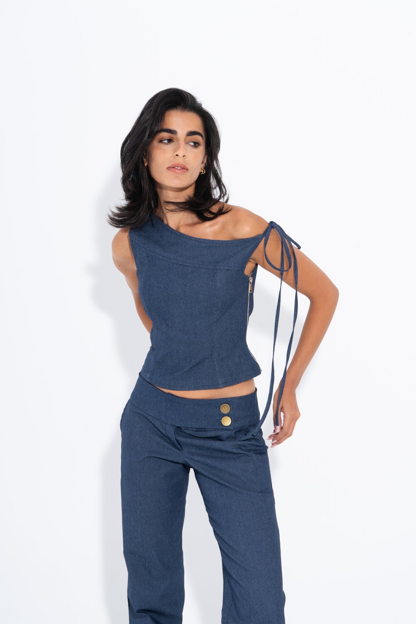 One-Shoulder Statement Corset - Blue