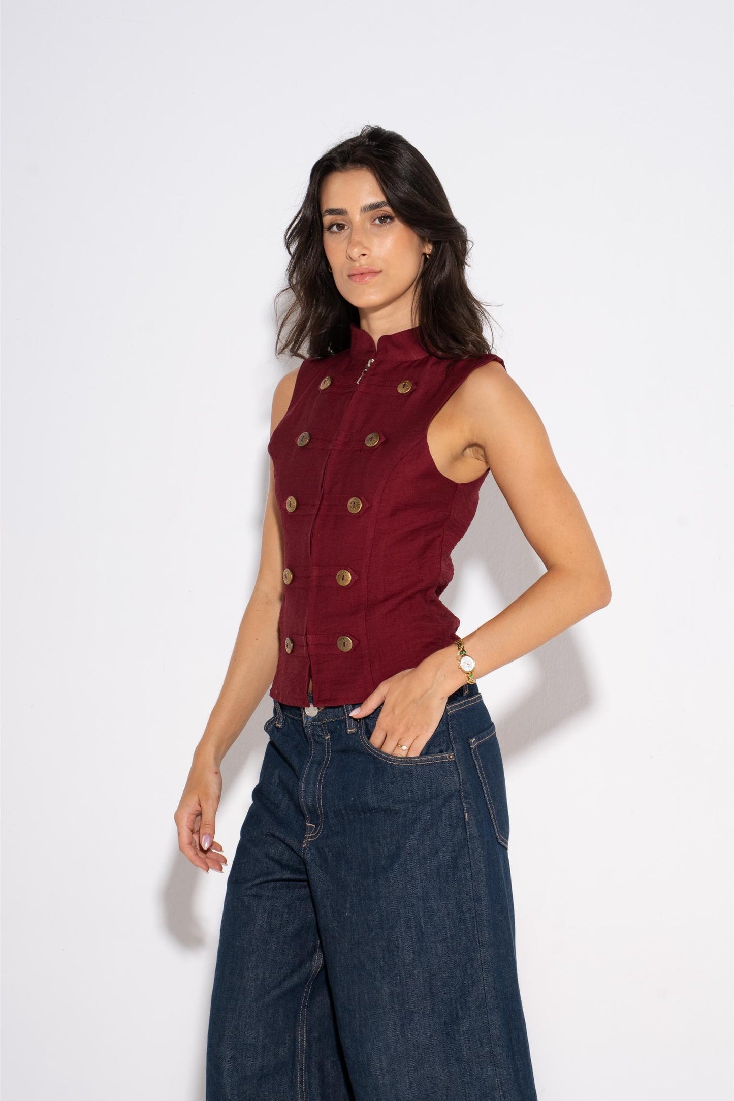 Double Breasted Vest - Burgundy
