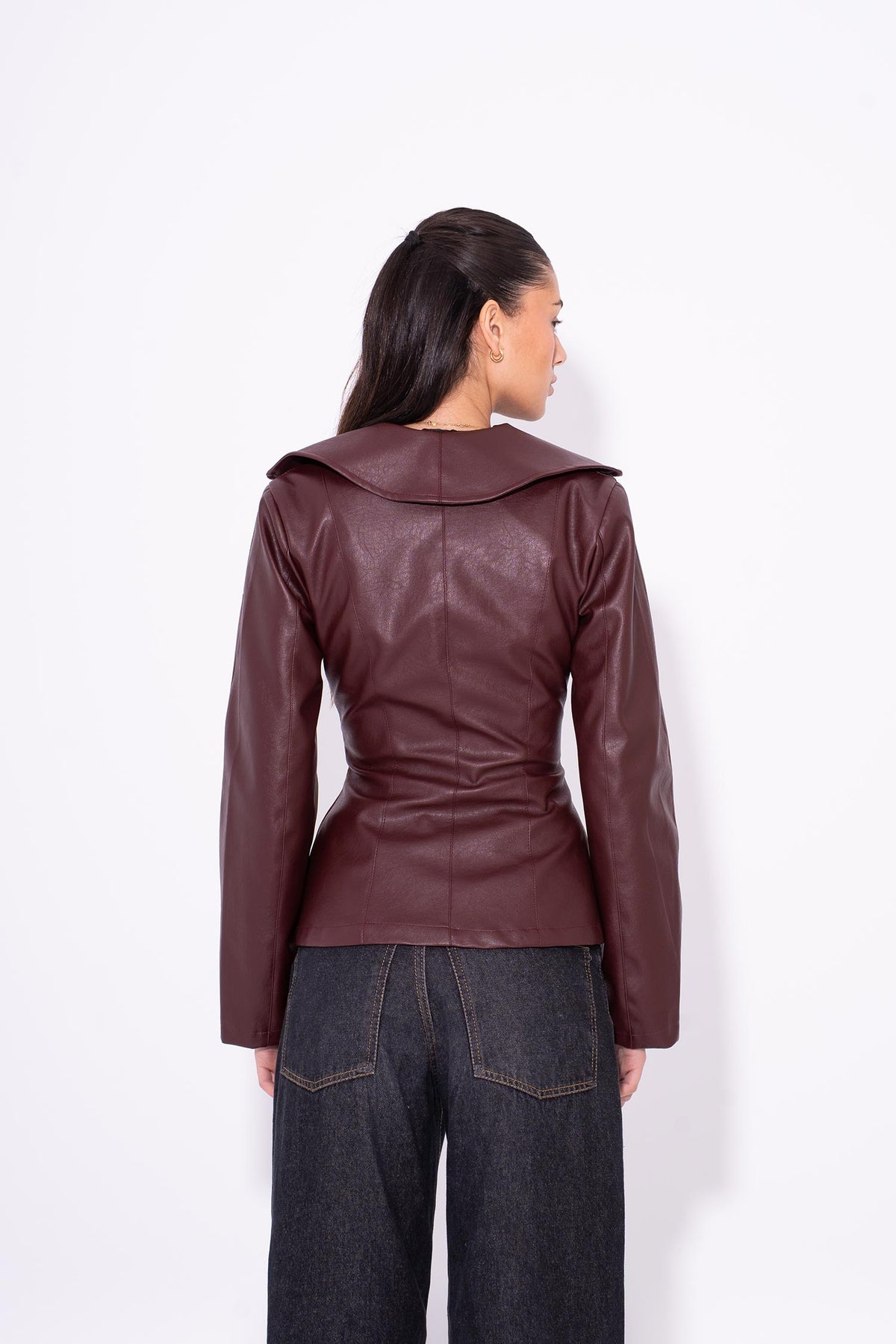 Leather Moto Zip Jacket - Burgundy