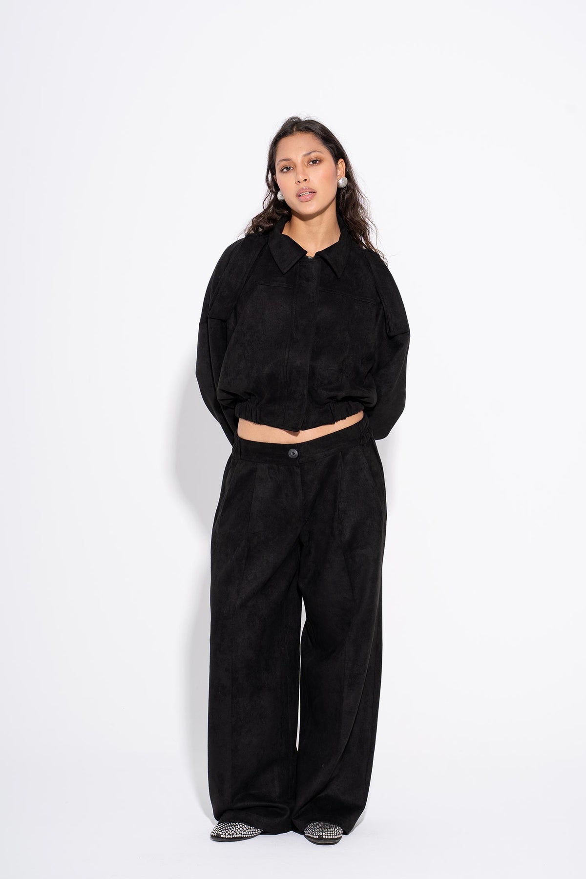 Cropped Suede Jacket - Black
