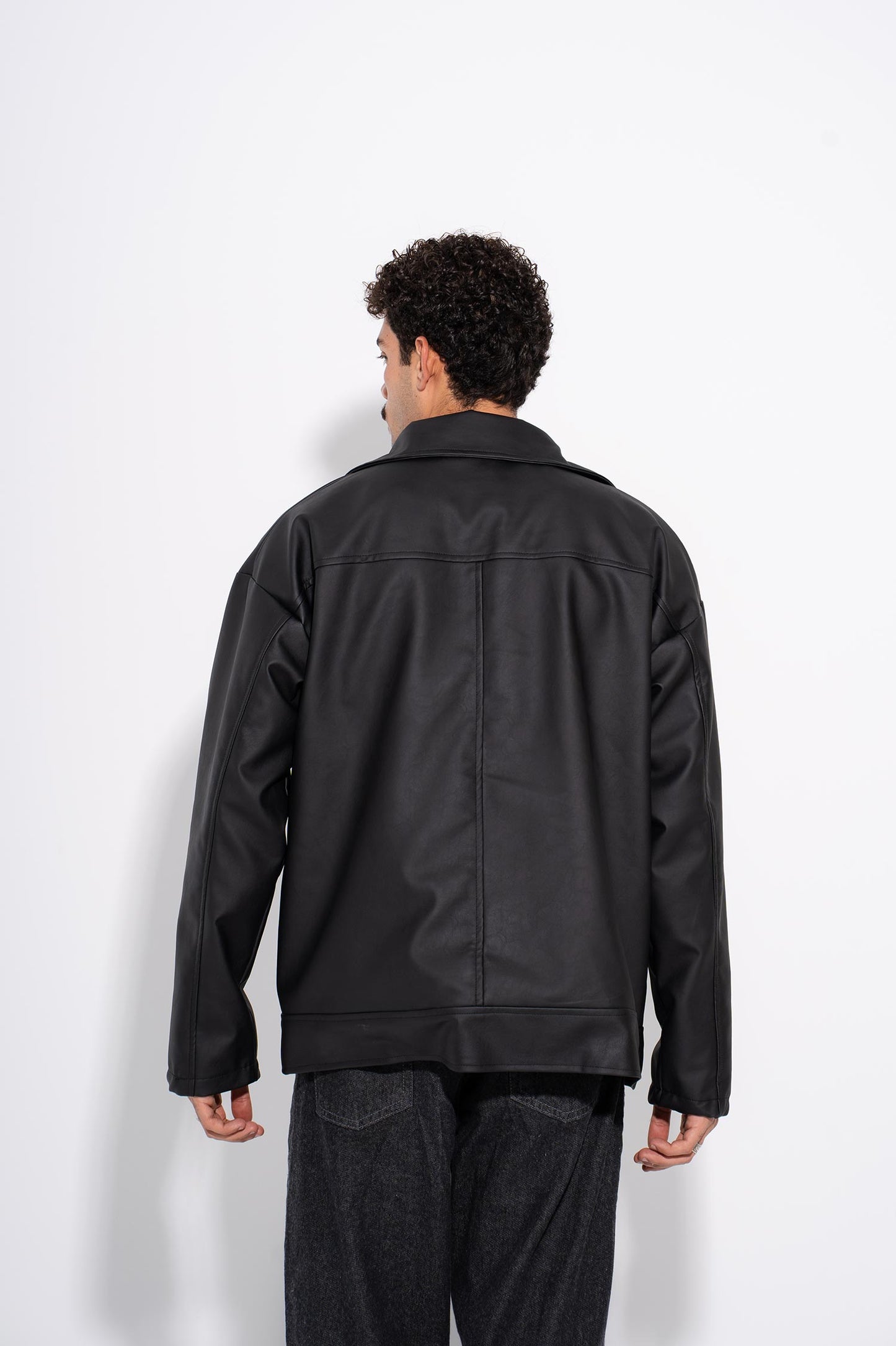 Men Street Leather Jacket - Black