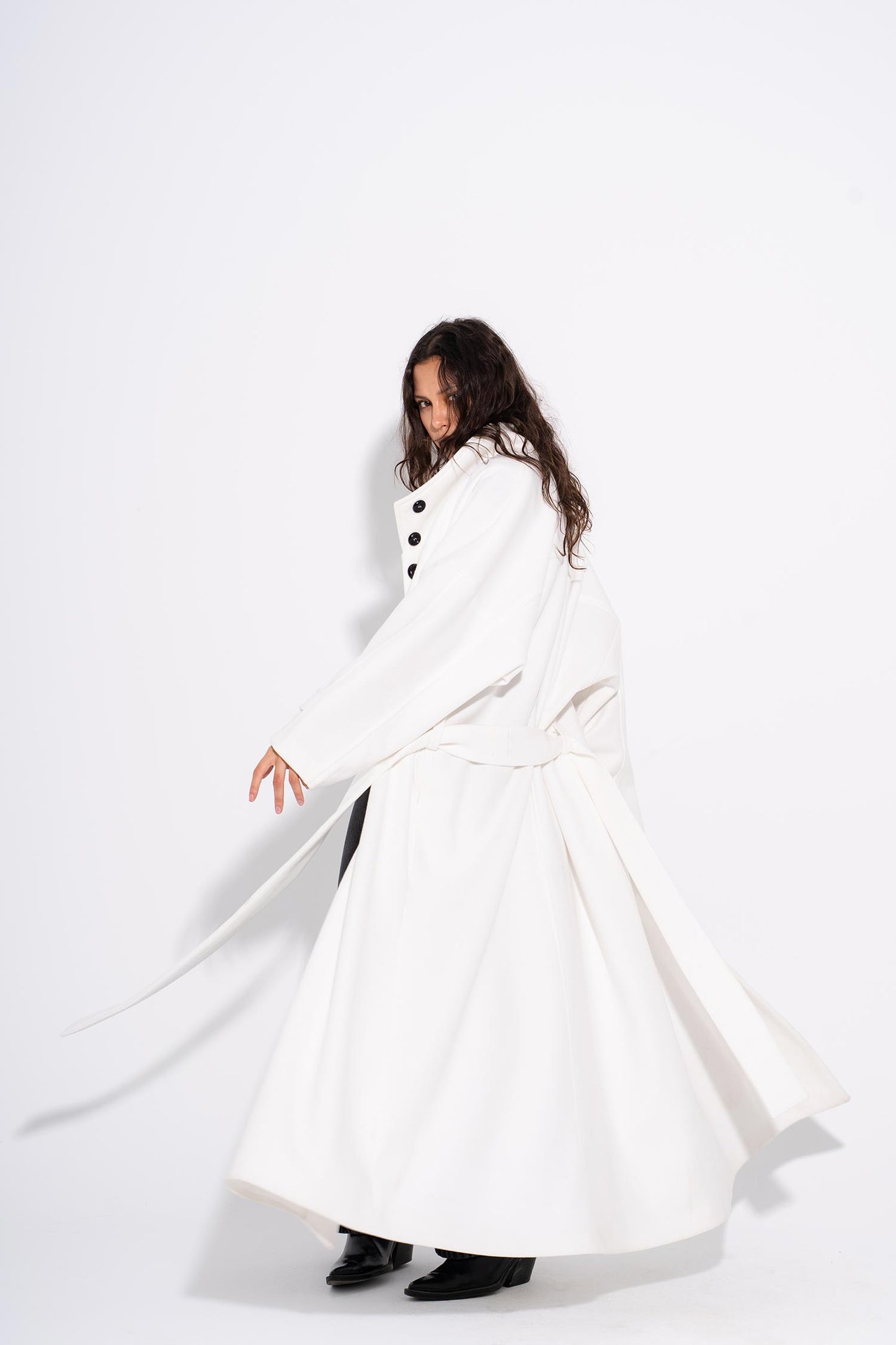 Buttoned Wool Coat - White