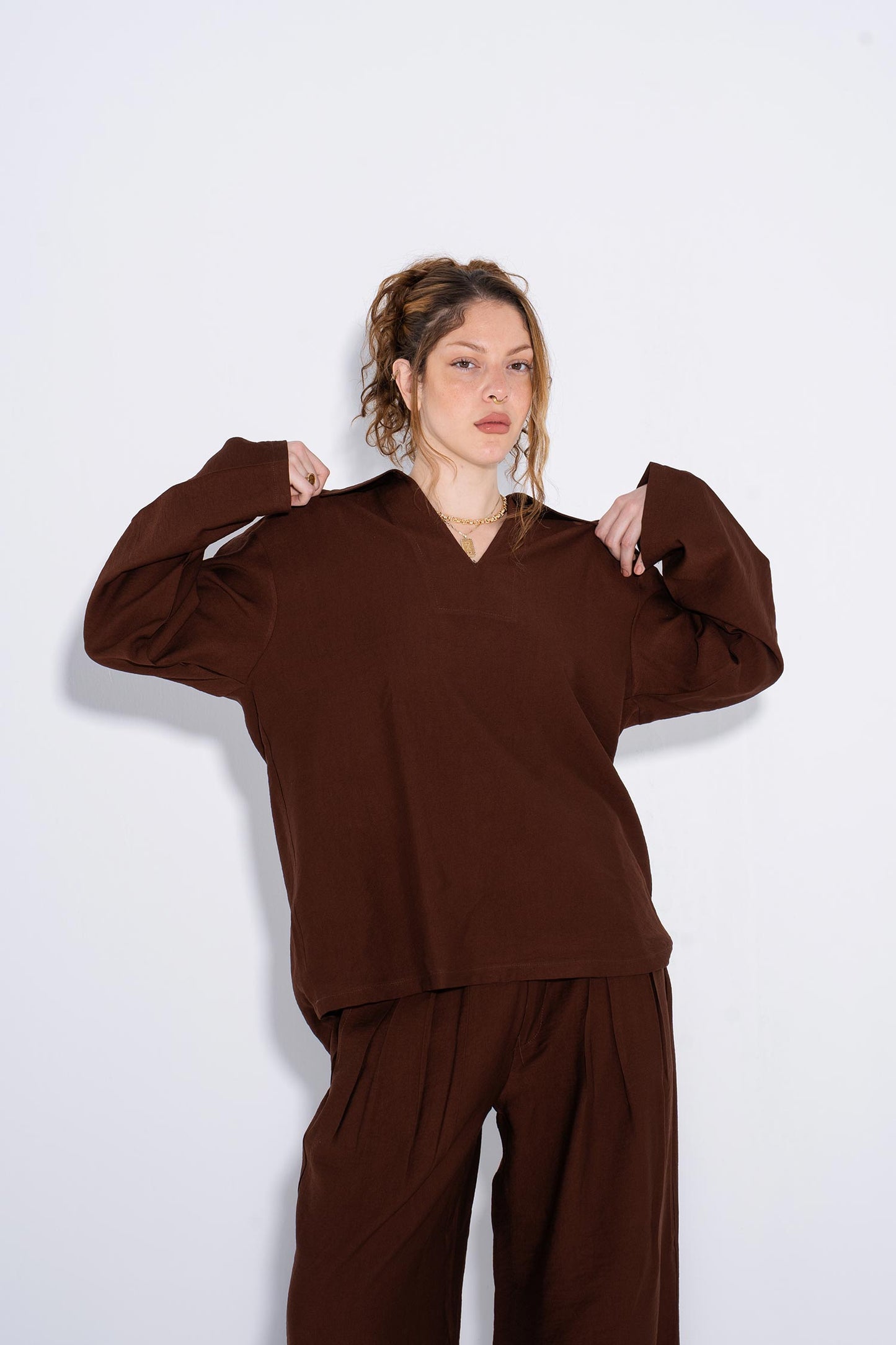 Unisex Chocolate Plissé Set - Brown