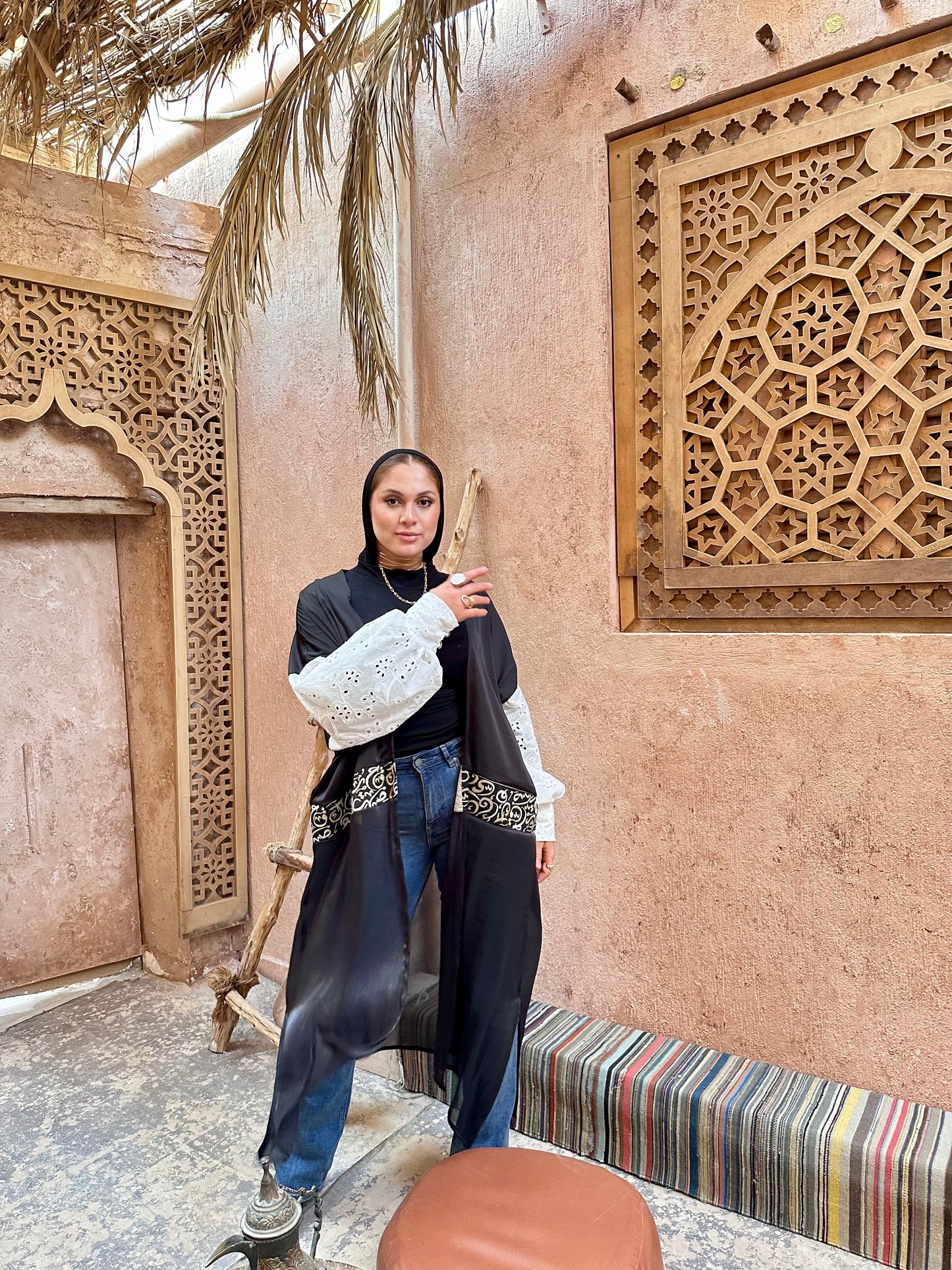 Typo Silk Puffed Sleeves Kaftan