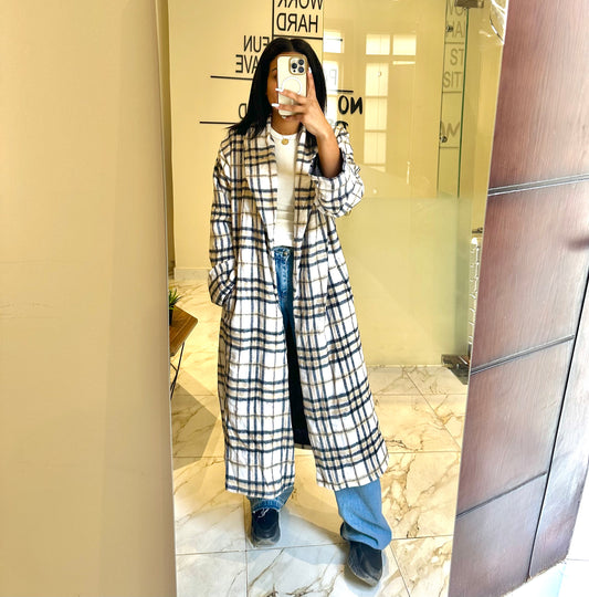 Wool Checked Coat - Off-White