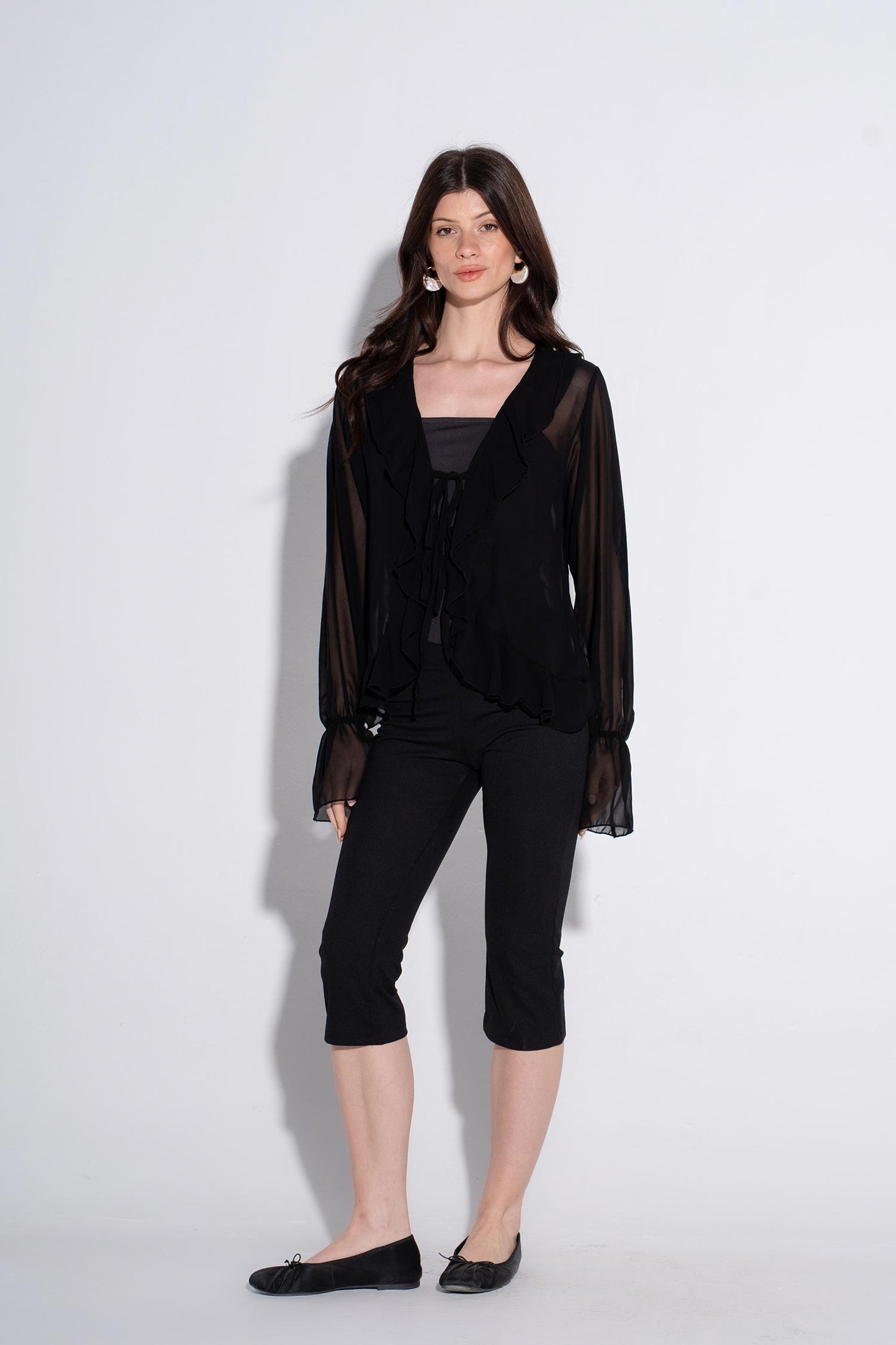 Ruffle Tie-Front Top - Black