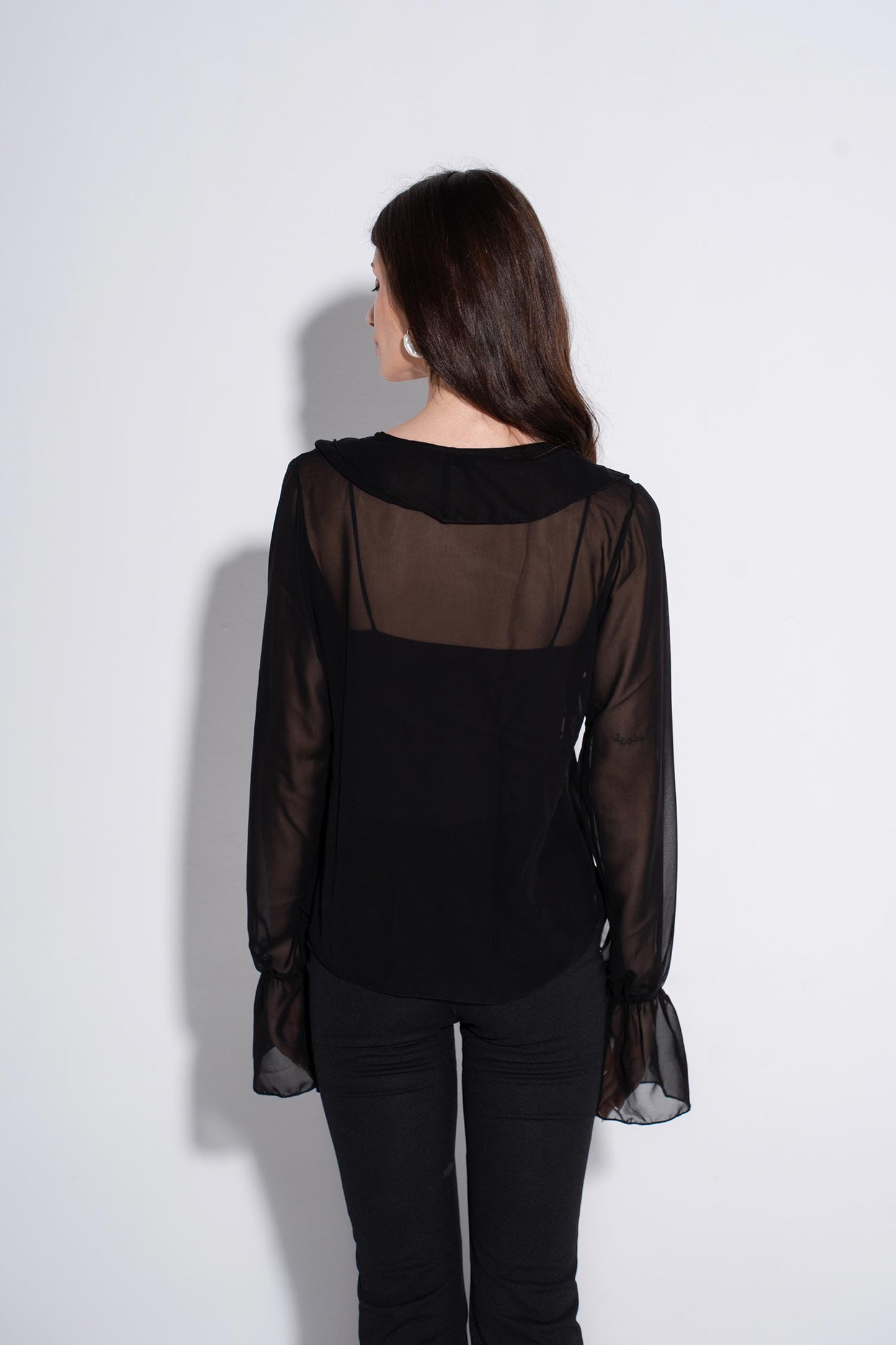Ruffle Tie-Front Top - Black