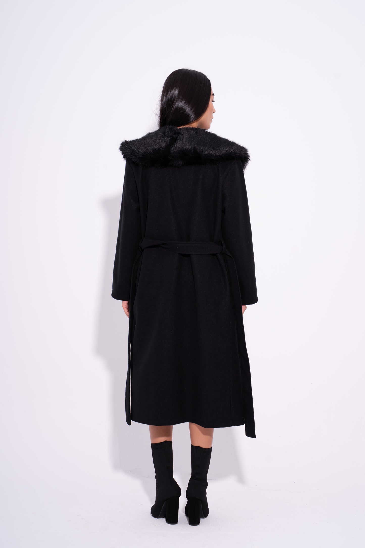 GlamFur Wool Coat - Black