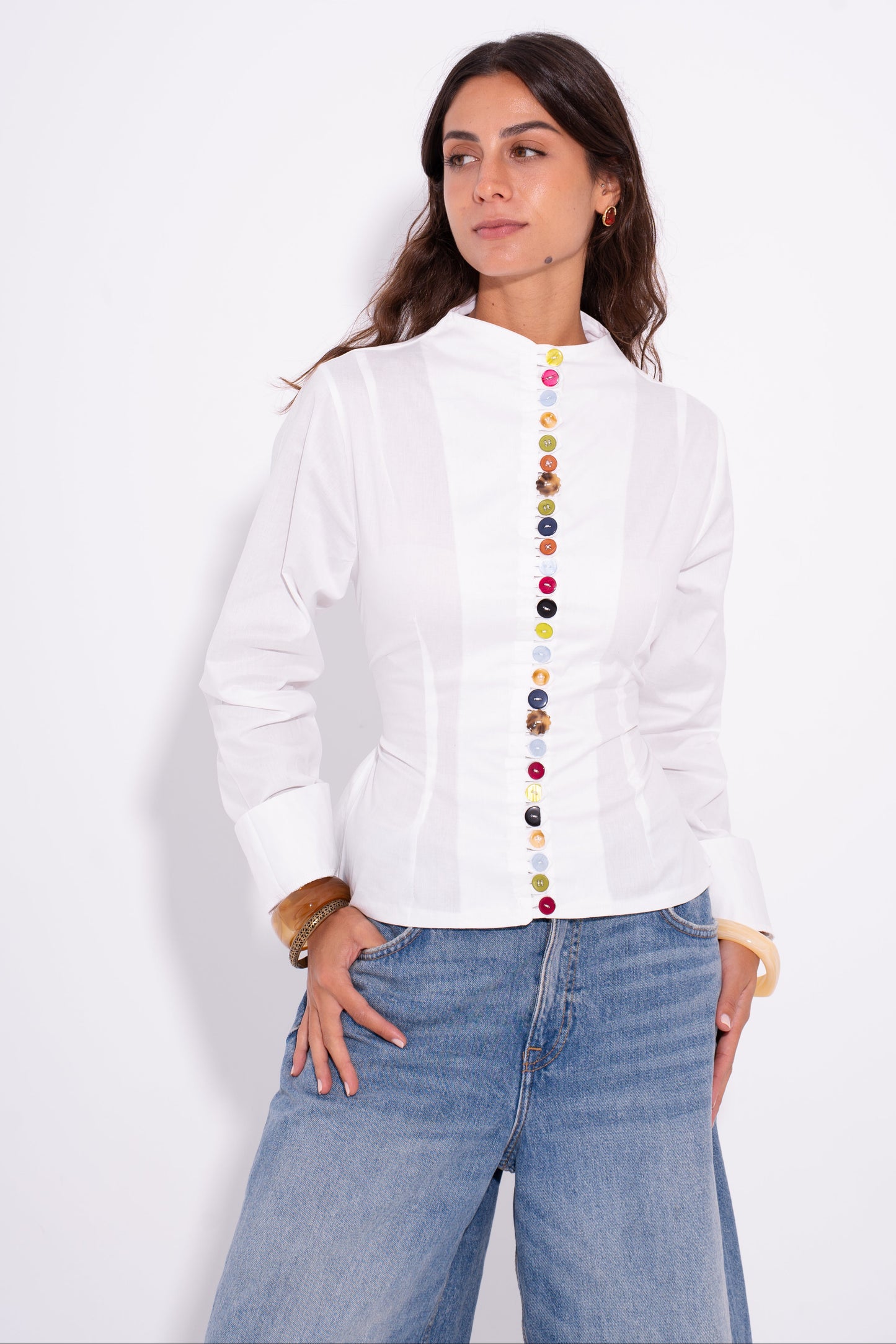 Colorful Long Sleeves Buttons Shirt - White