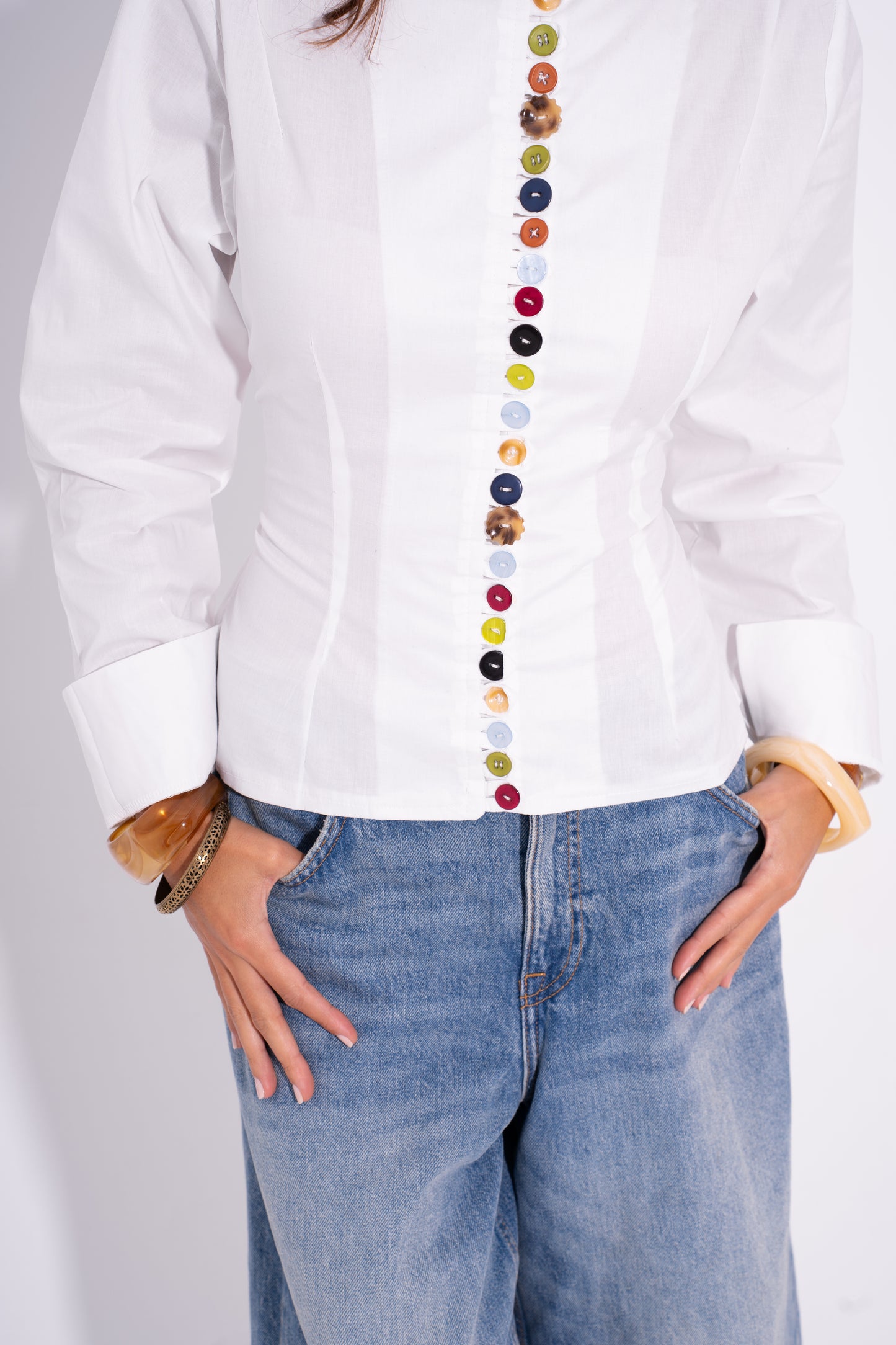 Colorful Long Sleeves Buttons Shirt - White