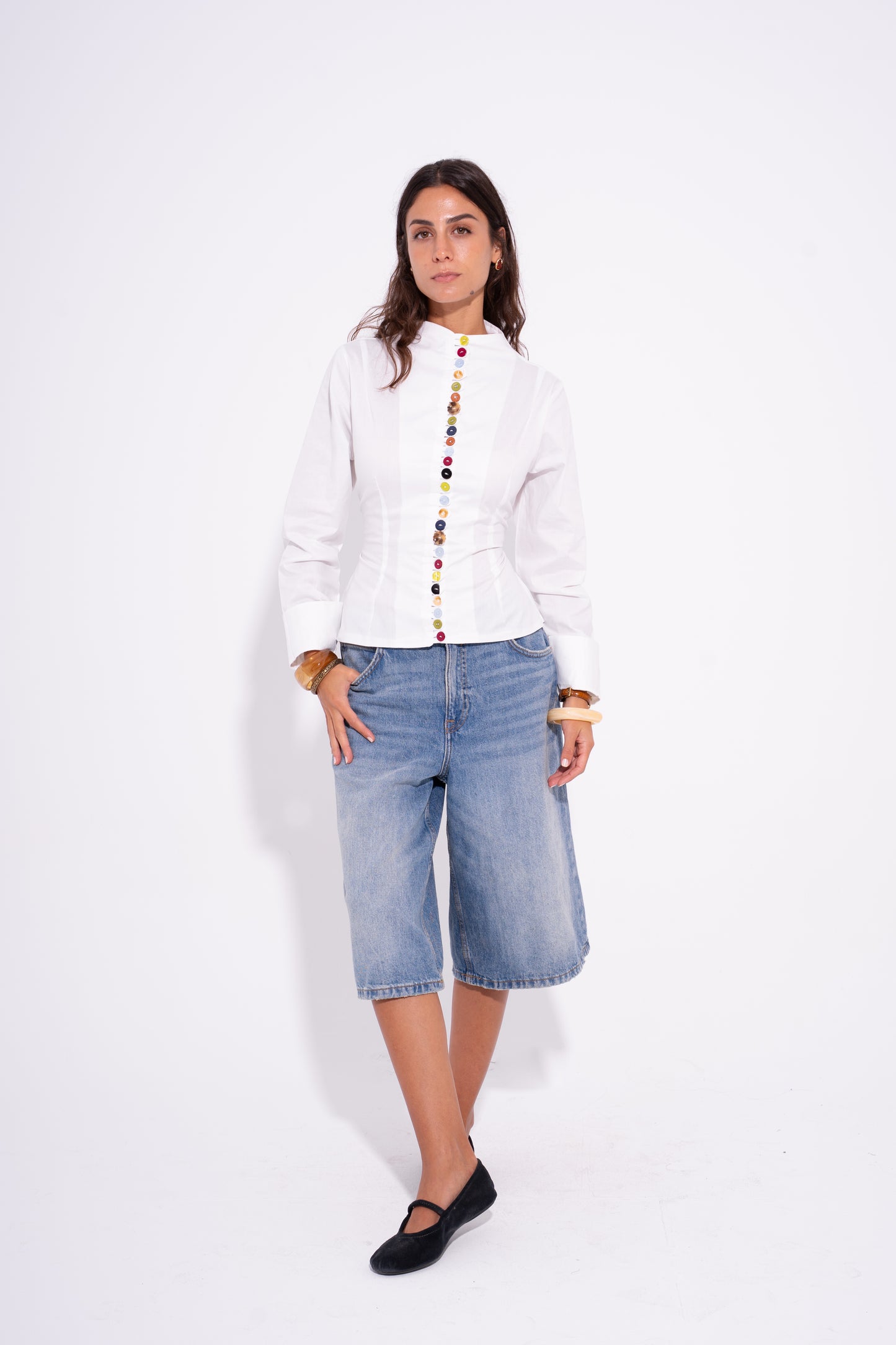 Colorful Long Sleeves Buttons Shirt - White