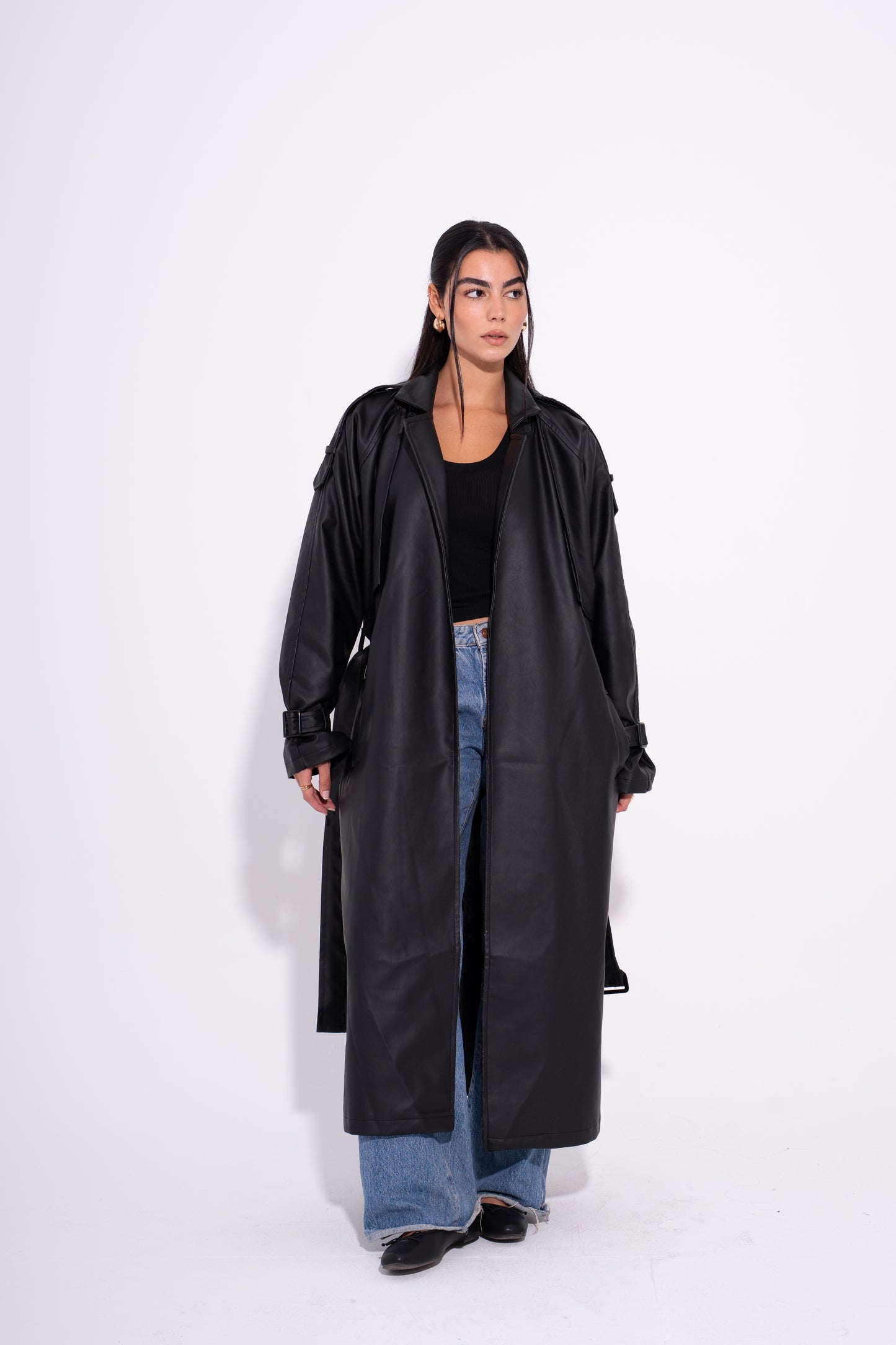 Posh Leather Trench - Black