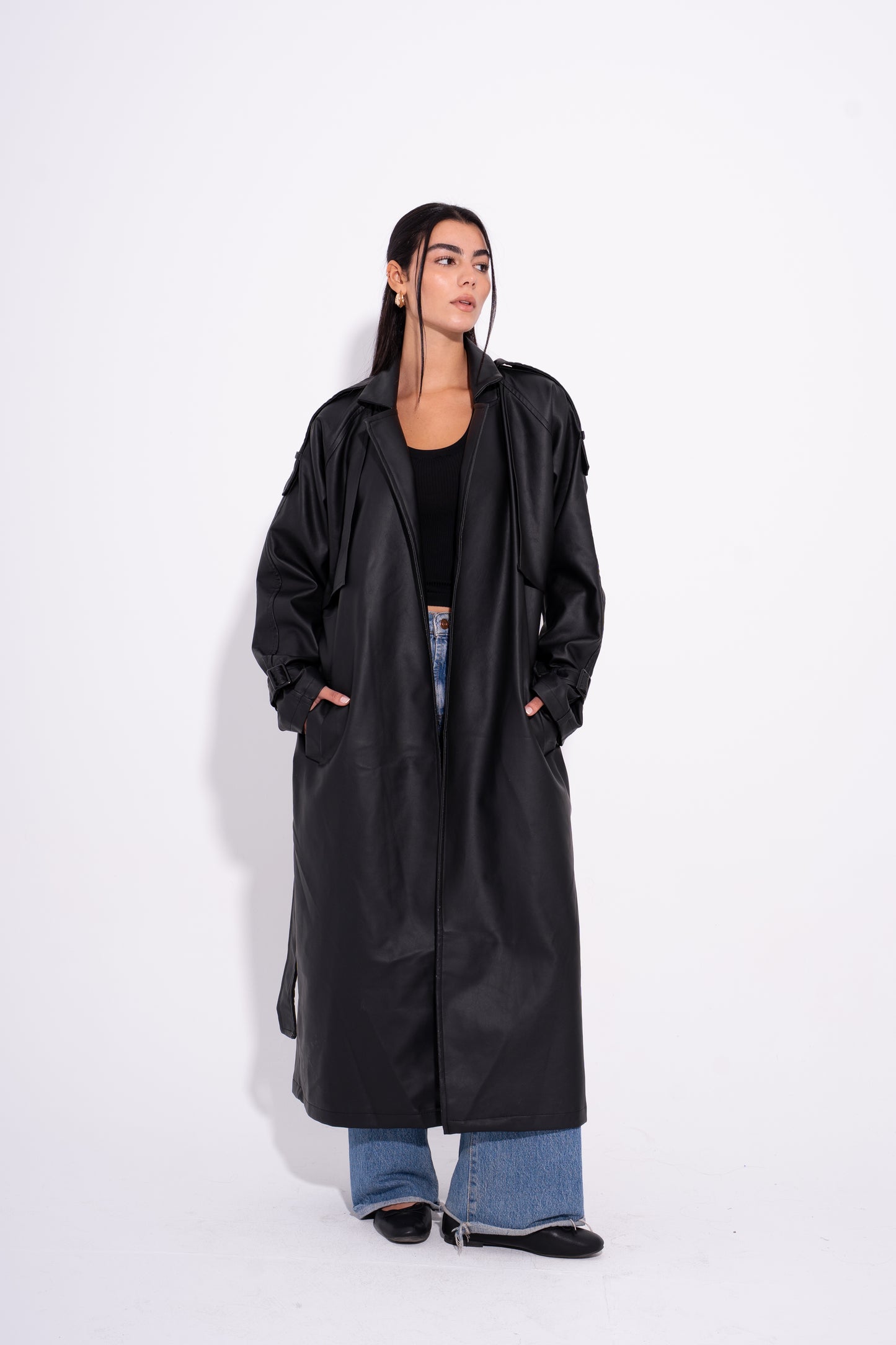 Posh Leather Trench - Black