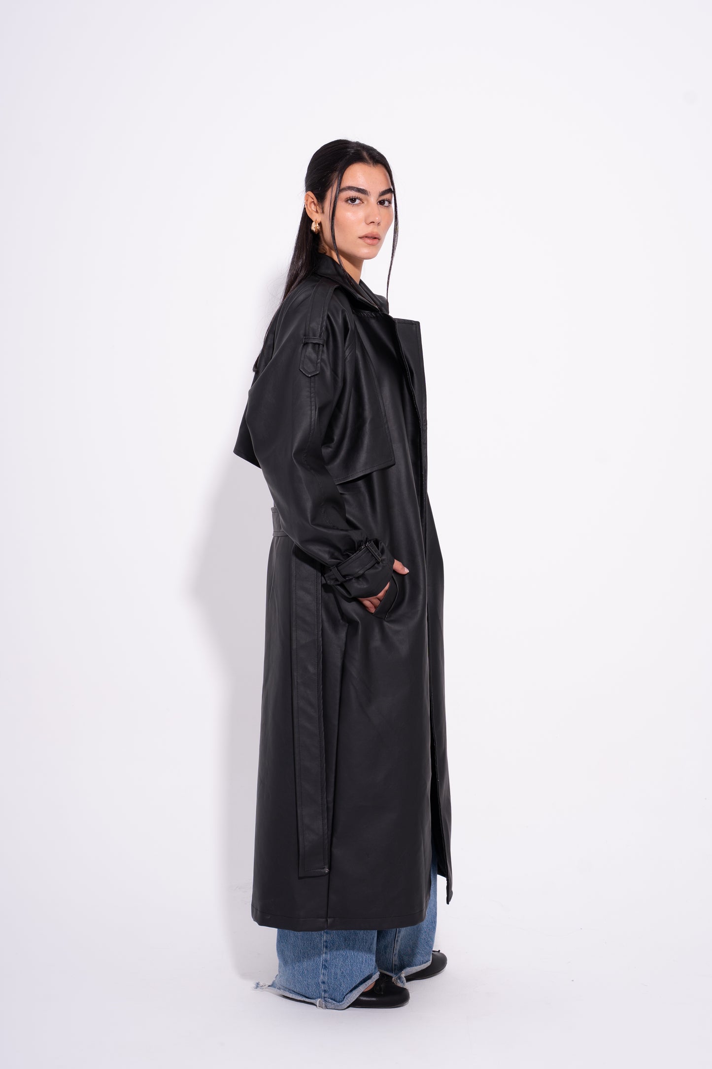 Posh Leather Trench - Black