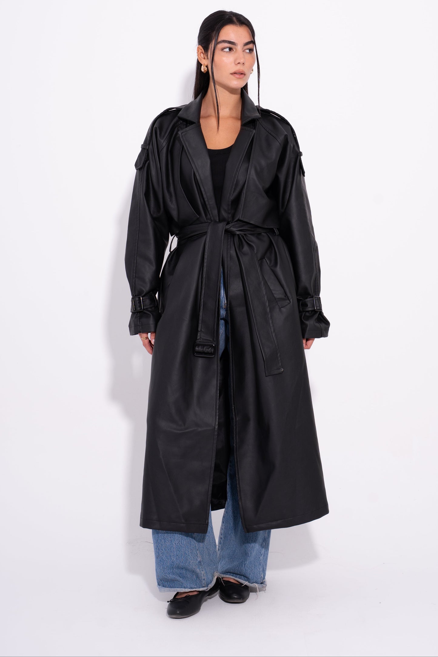 Posh Leather Trench - Black