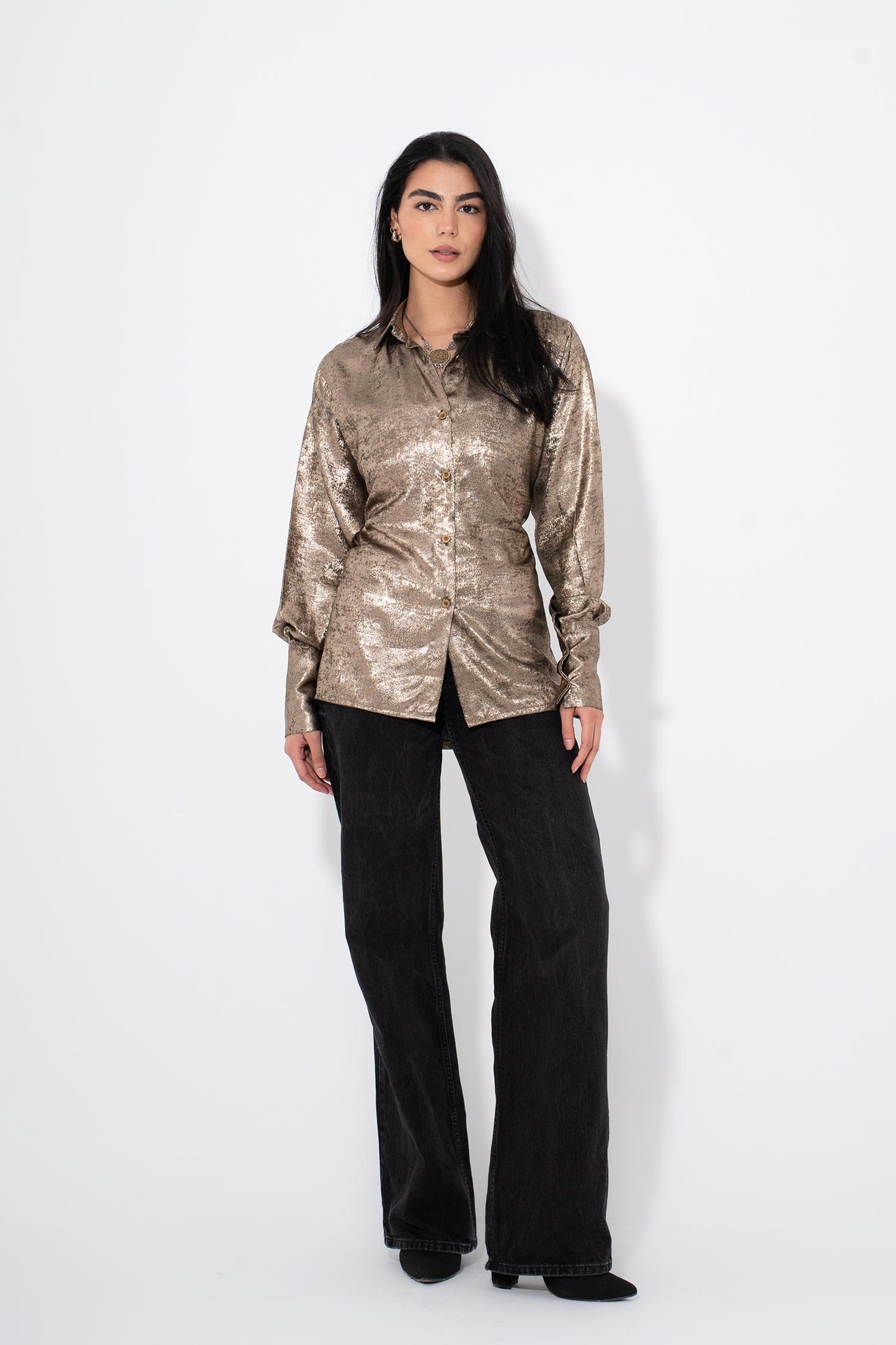 Metallic Shimmer Shirt - Gold