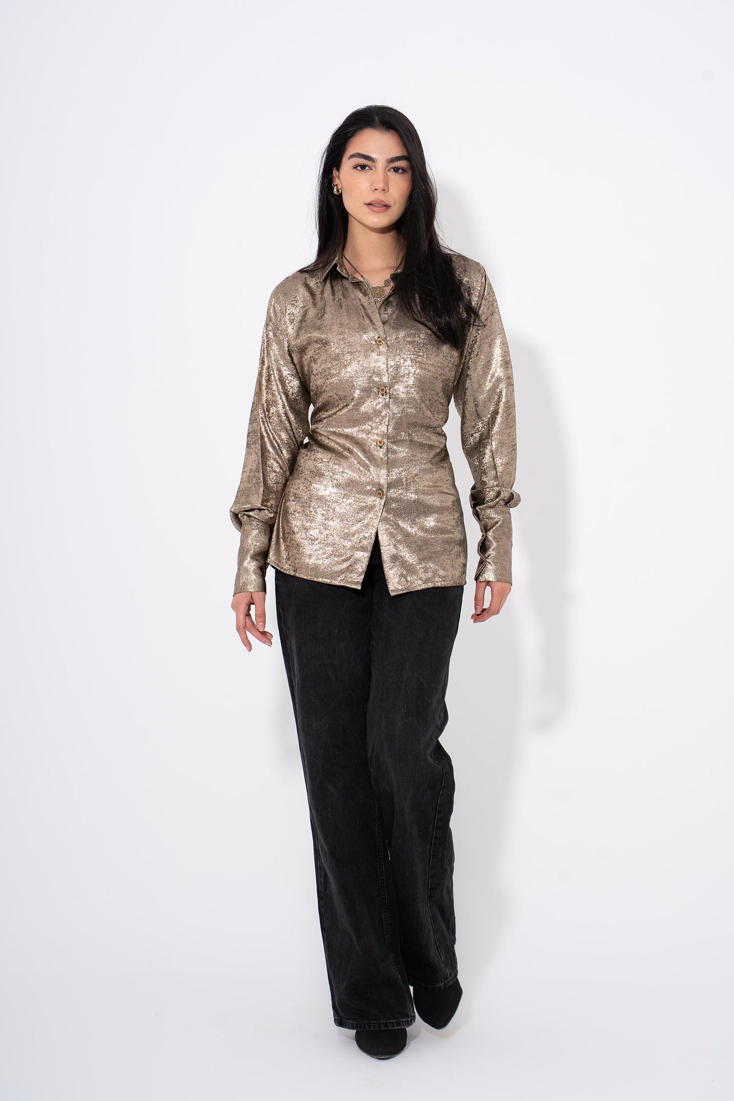 Metallic Shimmer Shirt - Gold