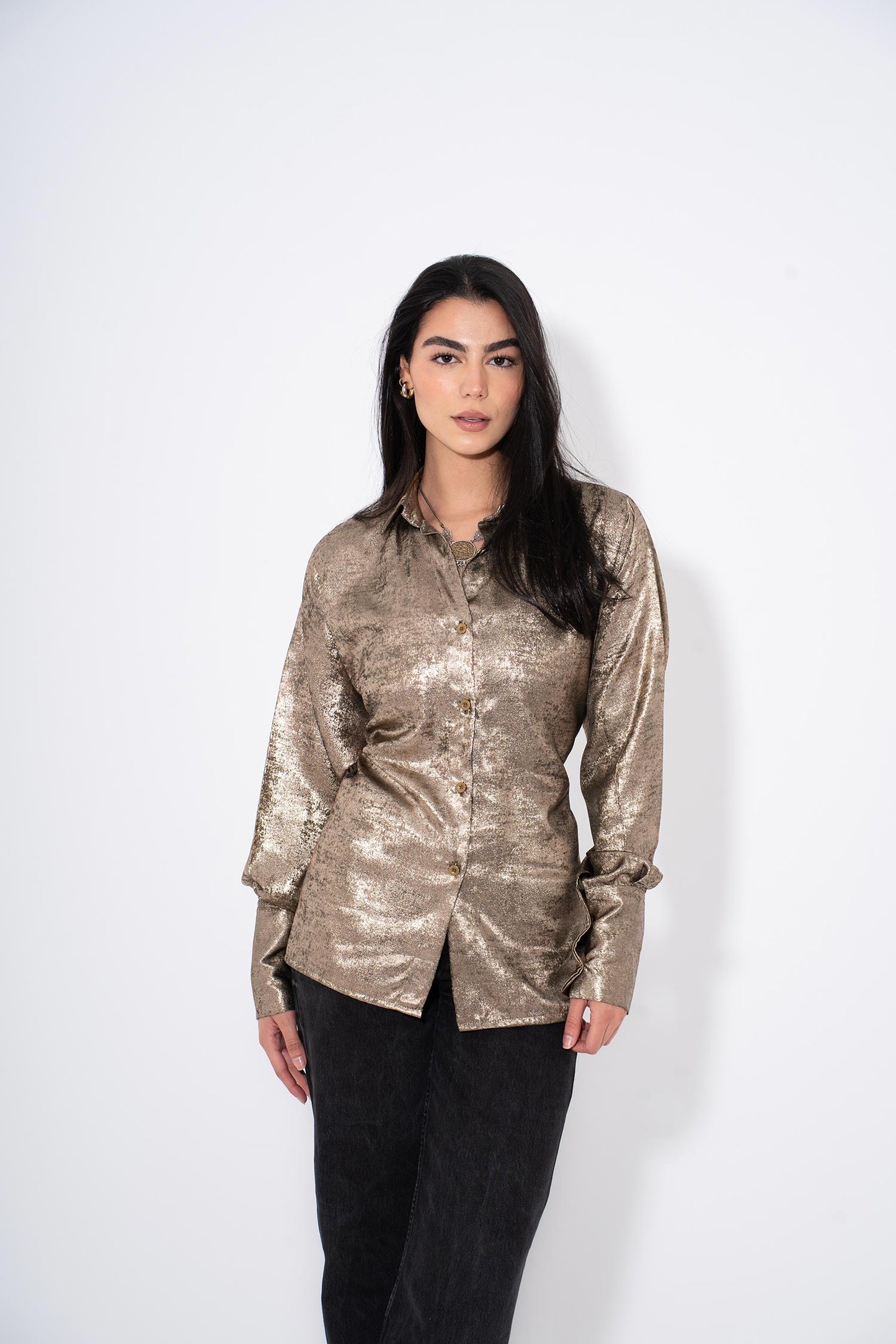 Metallic Shimmer Shirt - Gold