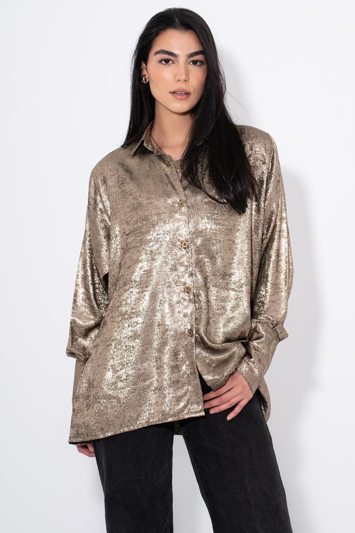 Metallic Shimmer Shirt - Gold