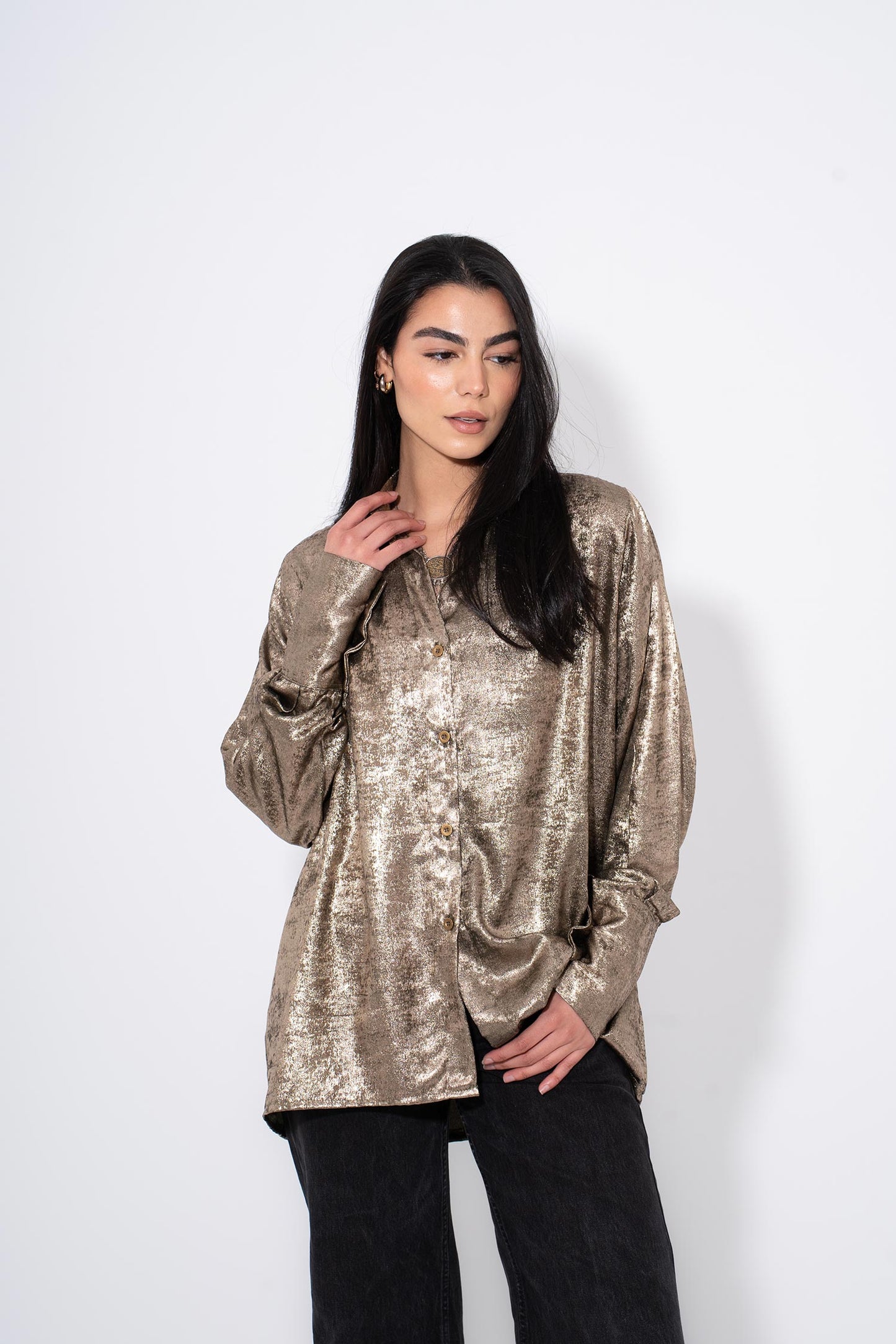 Metallic Shimmer Shirt - Gold