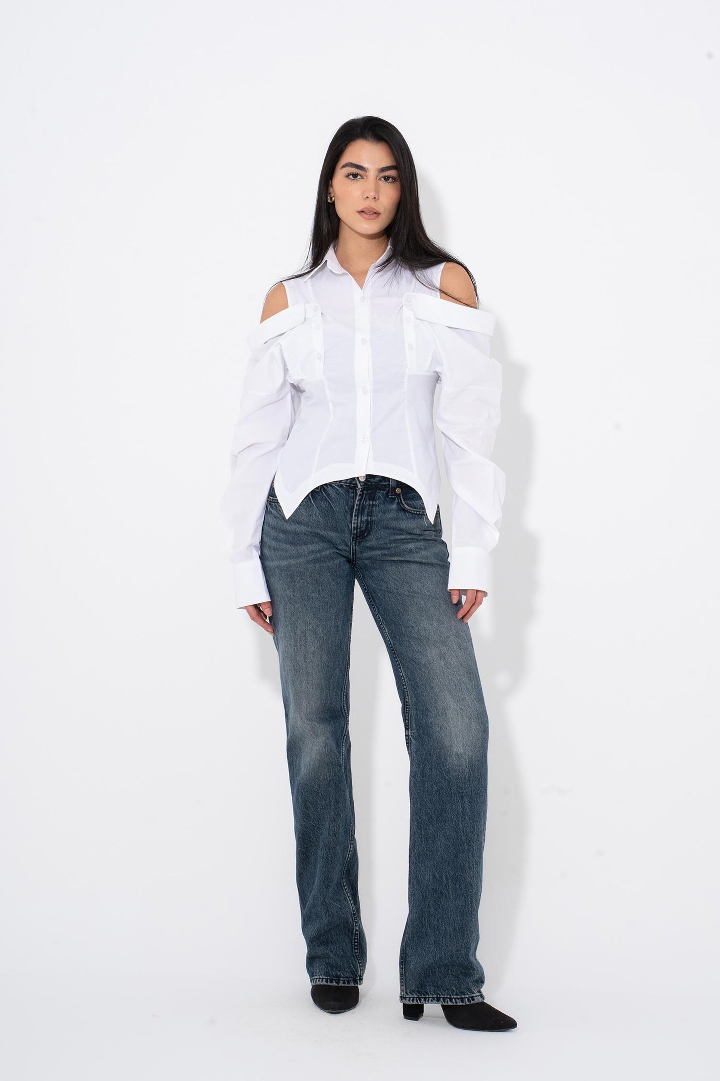 Cut-Out Shoulder Shirt -White