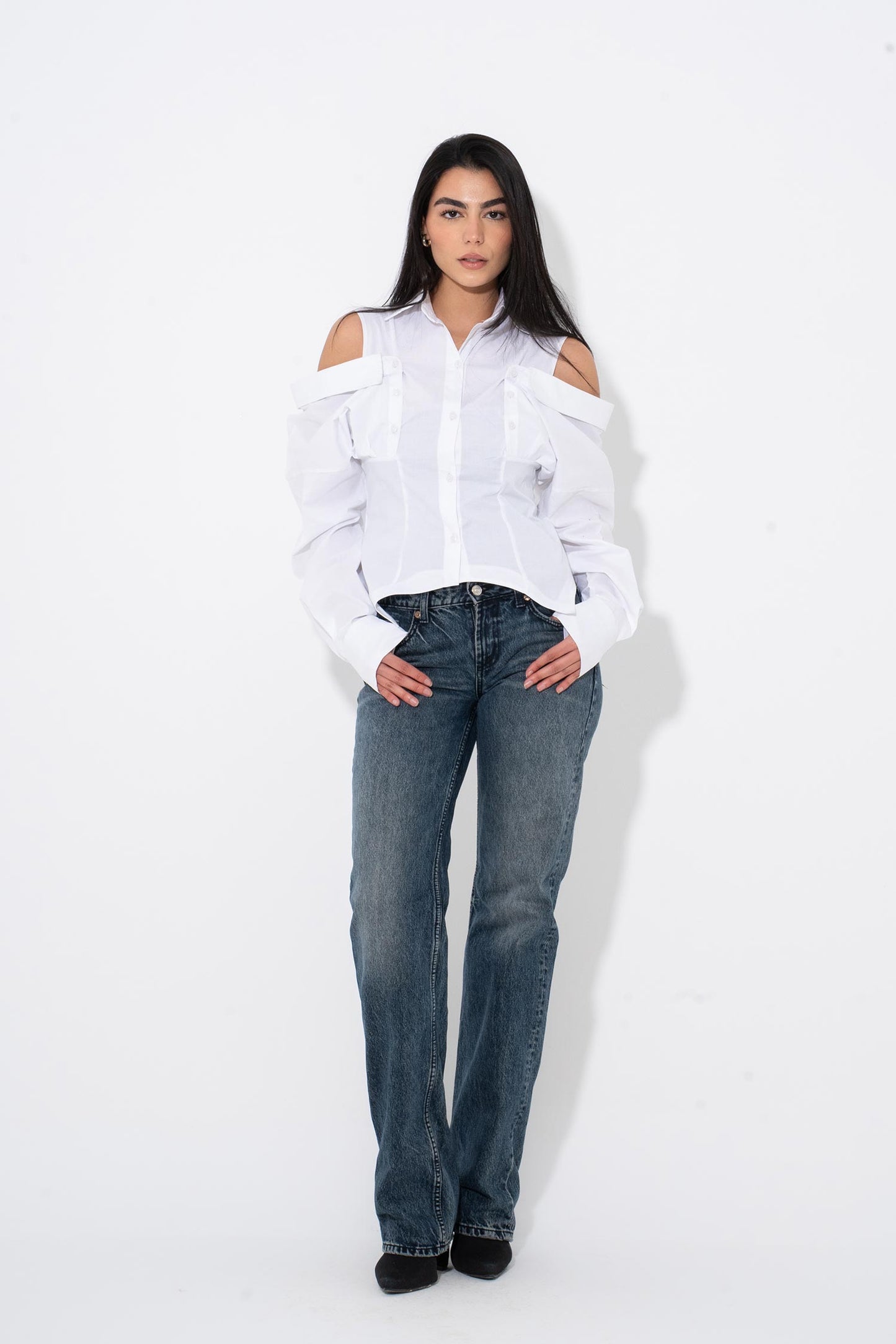 Cut-Out Shoulder Shirt -White