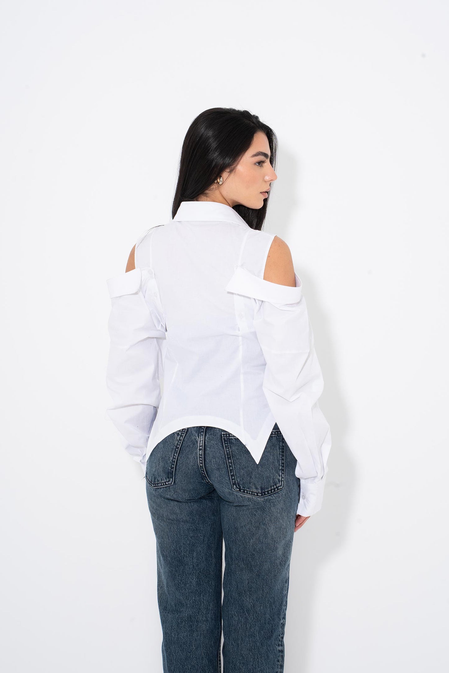 Cut-Out Shoulder Shirt -White