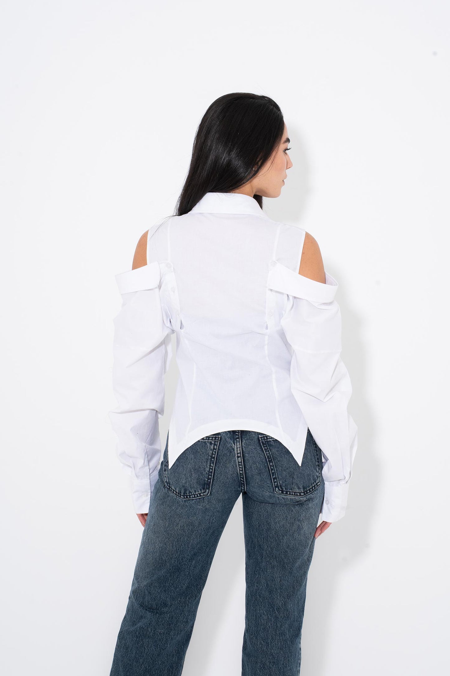 Cut-Out Shoulder Shirt -White