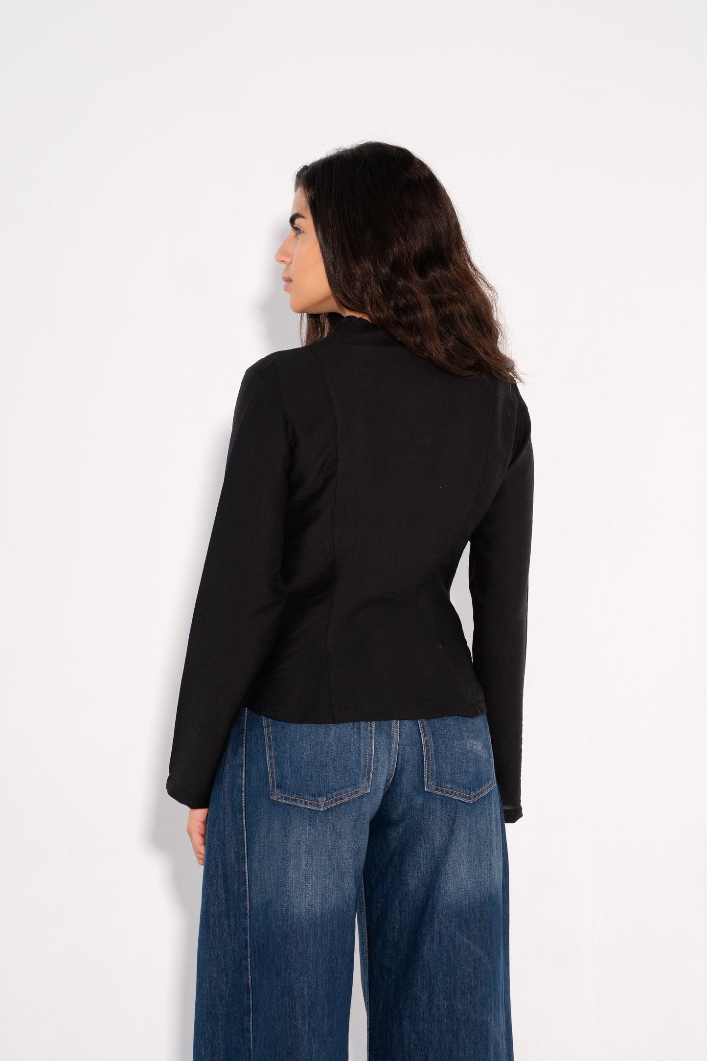 Double Breasted Long Sleeves Vest - Black