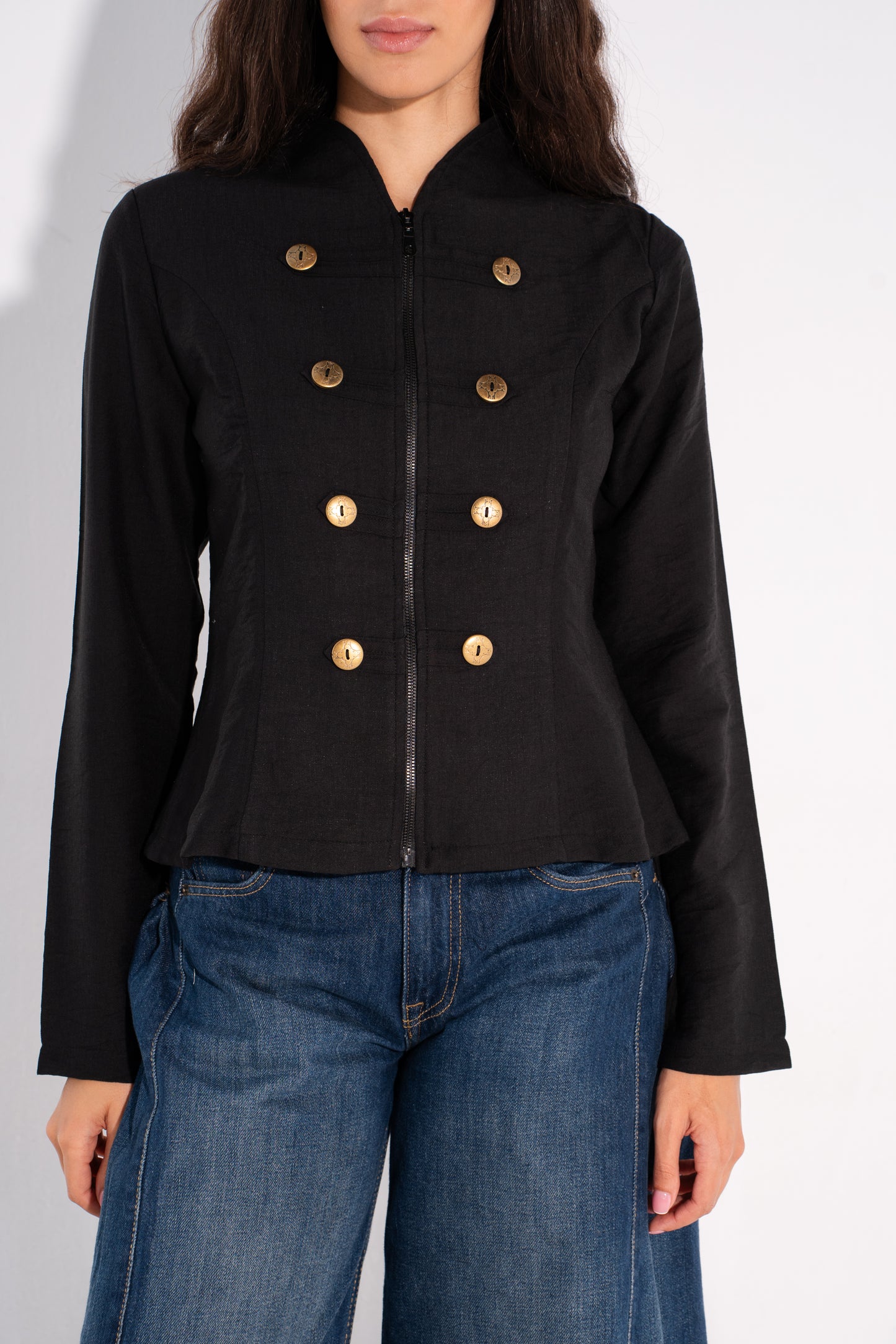 Double Breasted Long Sleeves Vest - Black