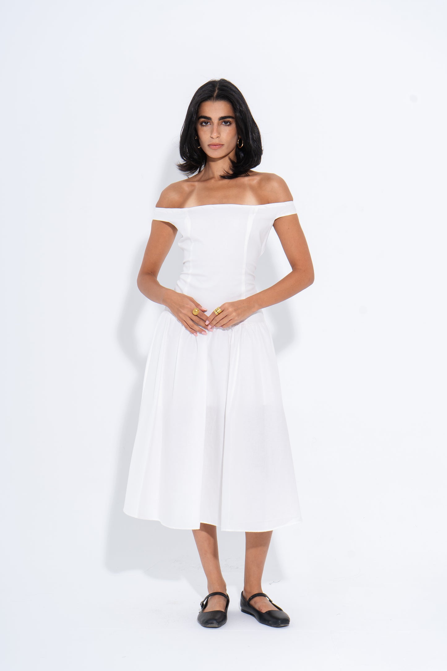 Off-Shoulder Midi Dress - White