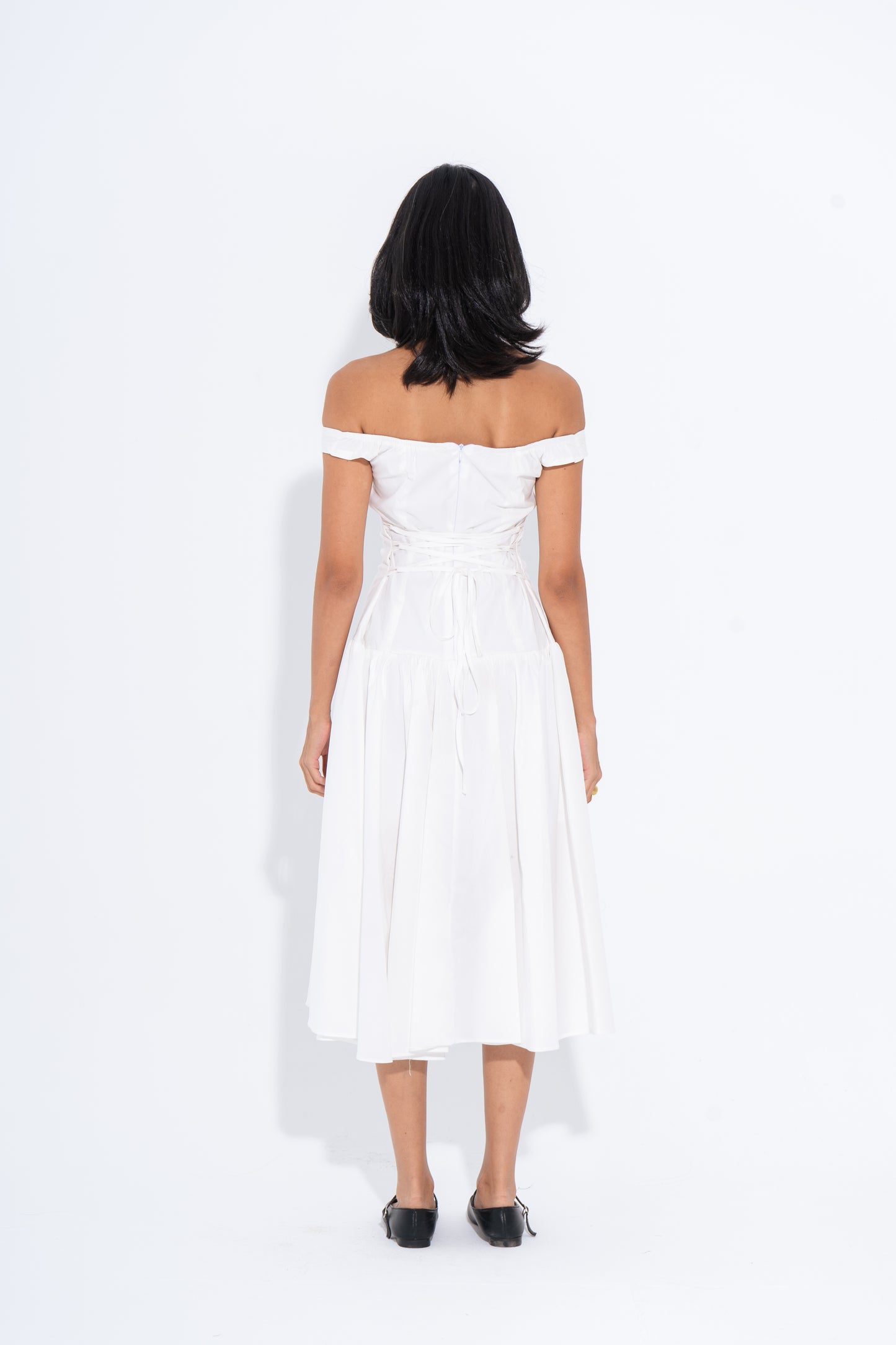 Off-Shoulder Midi Dress - White