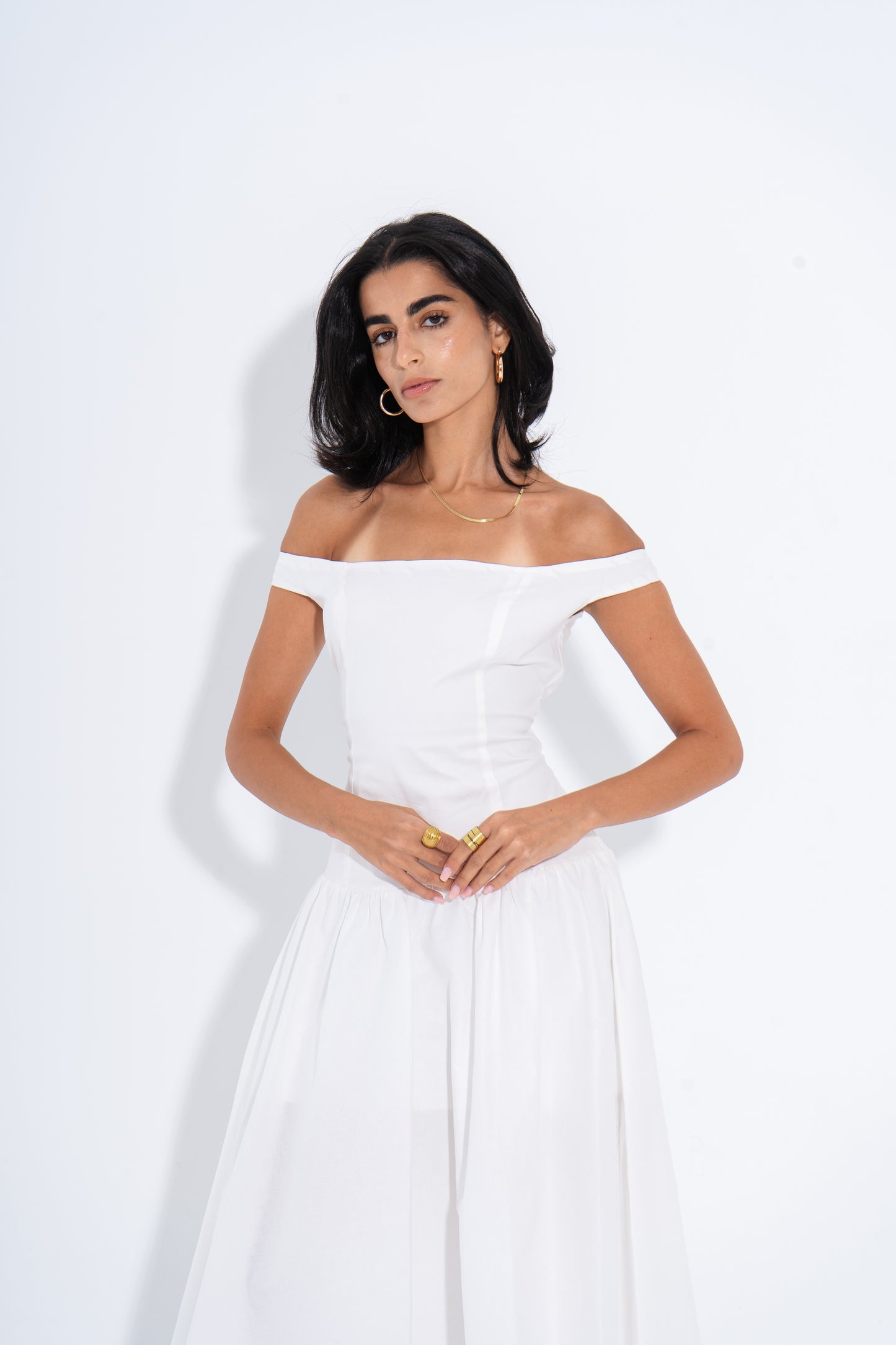 Off-Shoulder Midi Dress - White