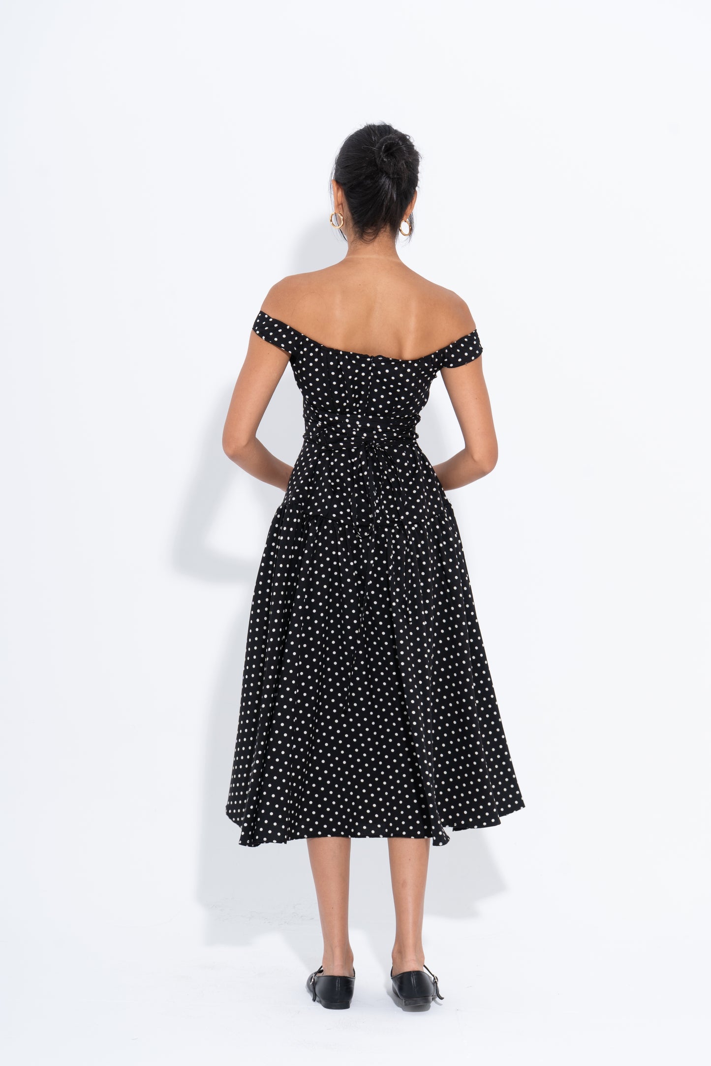 Polka Dot Off-Shoulder Dress - Black