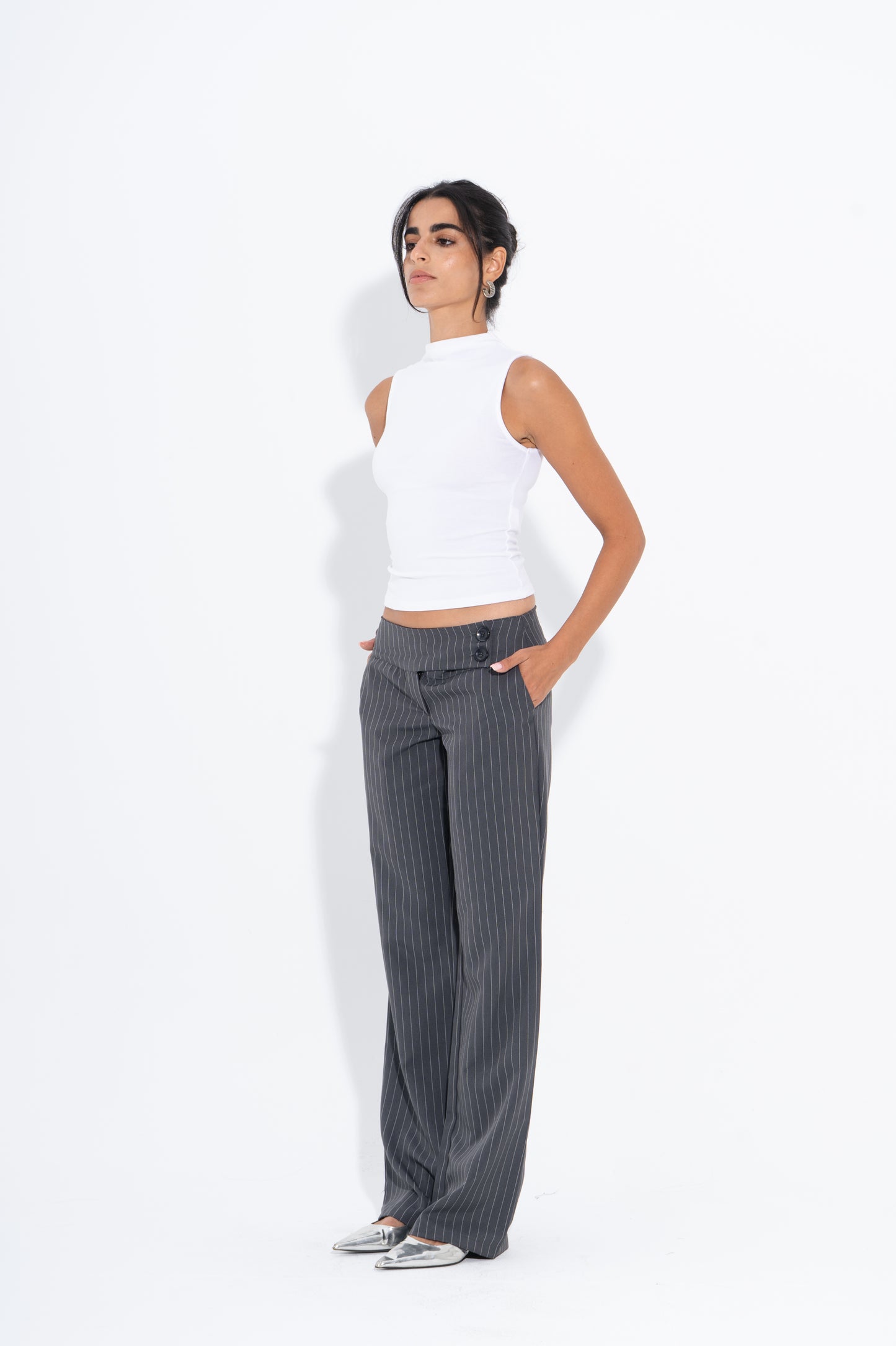 Low Rise Suit Pants - Grey