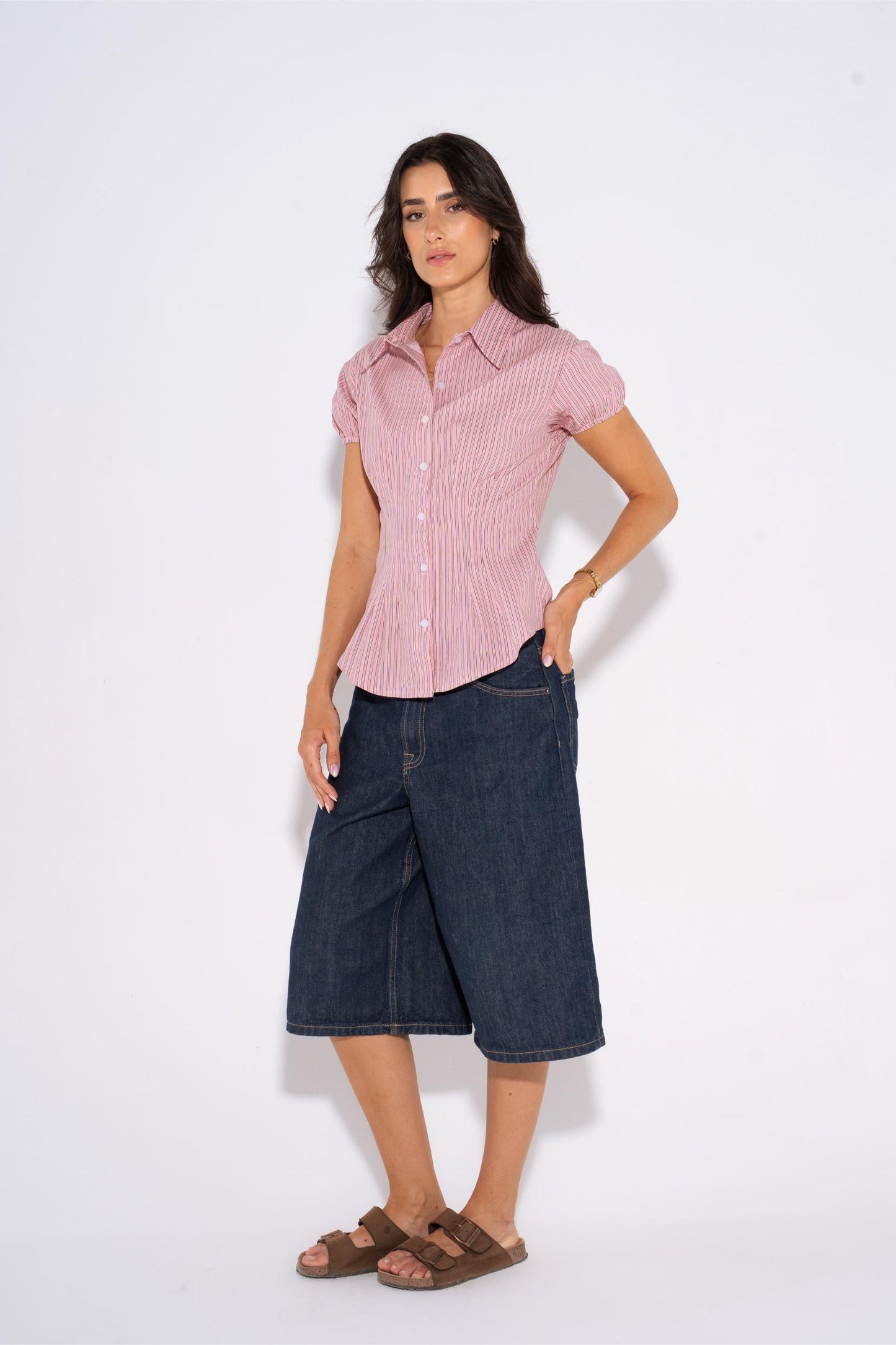 Dusty Rose Striped Shirt - Pink