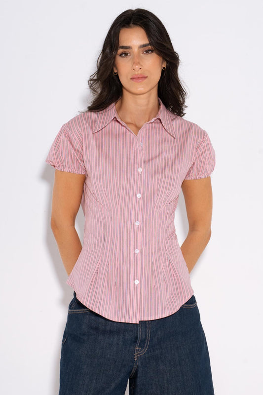 Dusty Rose Striped Shirt - Pink
