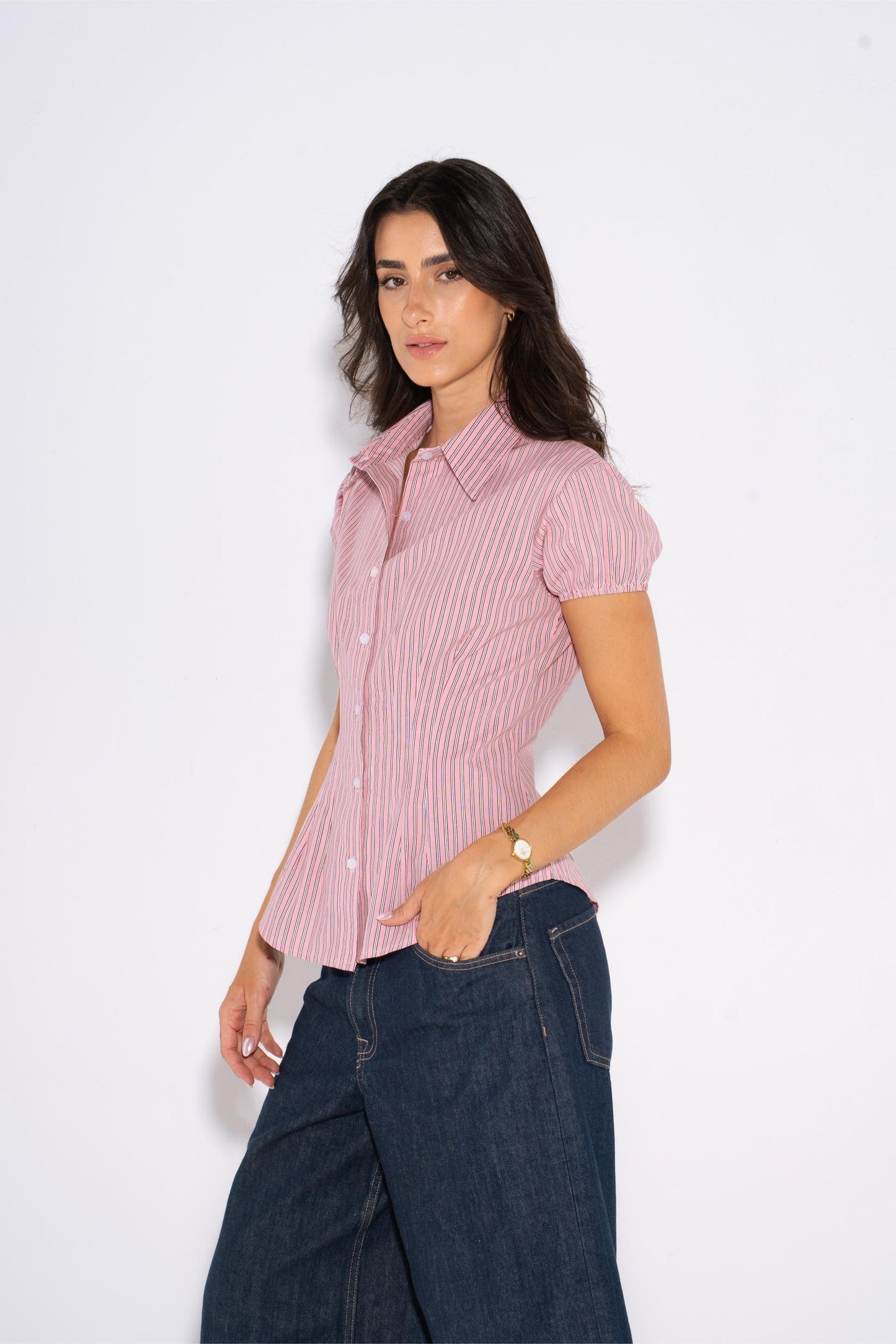 Dusty Rose Striped Shirt - Pink