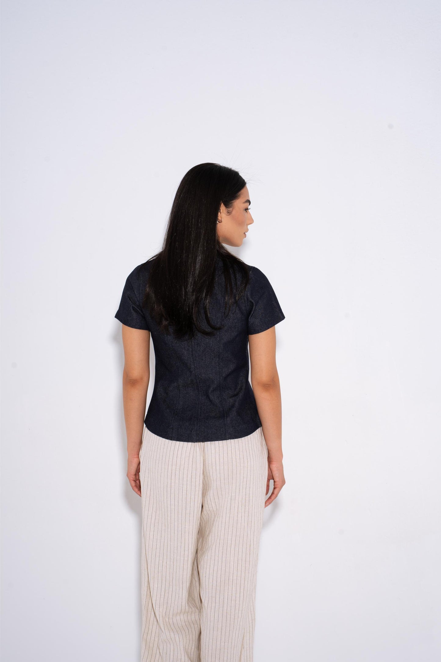 Cap Sleeve Tailored Shirt - Navy